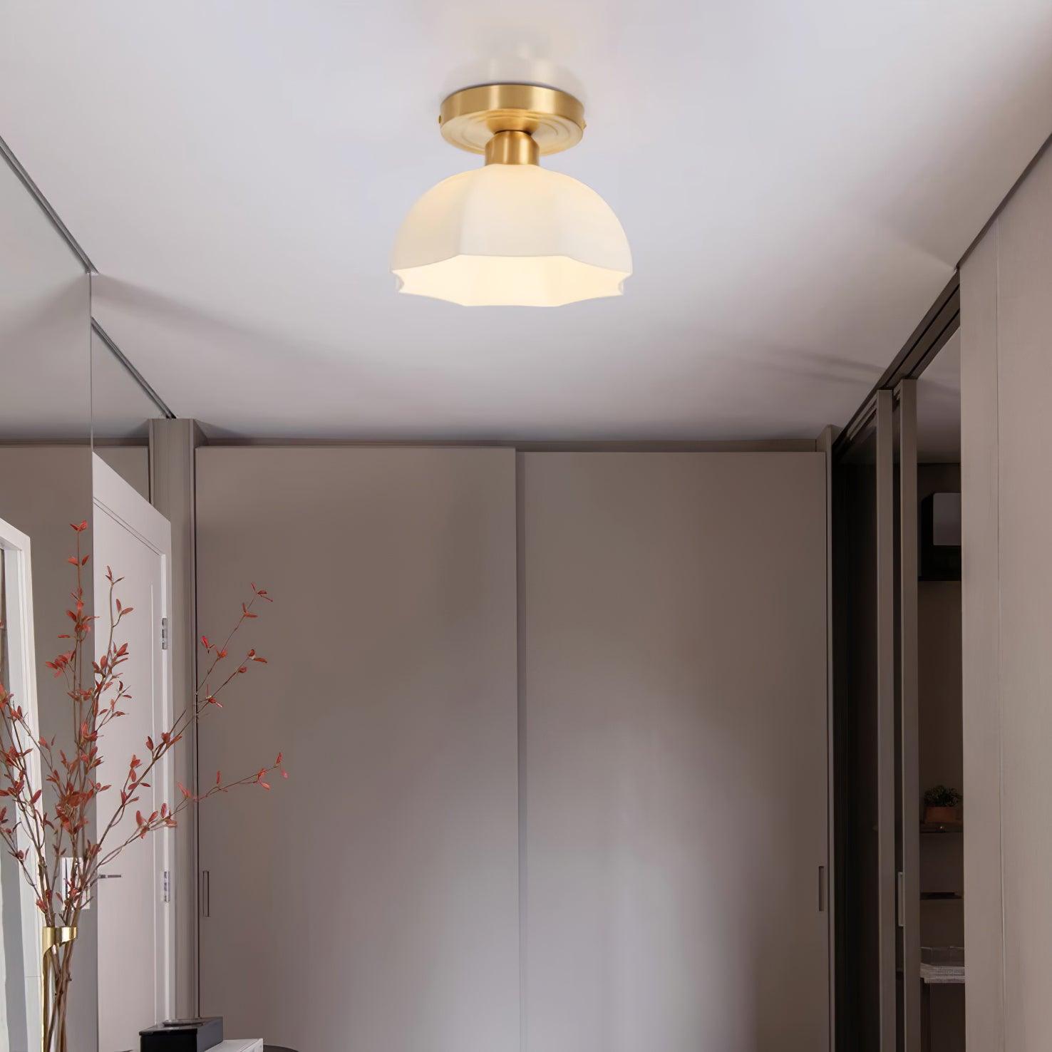 Avelin Brass Base and Opal Glass Flush Mount Ceiling Light - Neutralighting