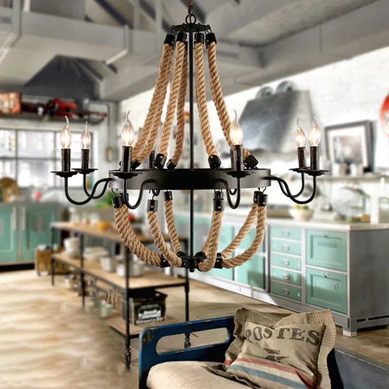 Epoch Industrial LED Pendant Light Metal/Rope Black Living Room/Bar - Neutralighting
