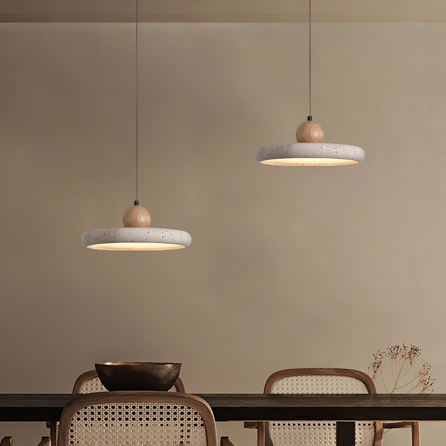 Opalyn Travertine & Wood Pendant Light - Neutralighting