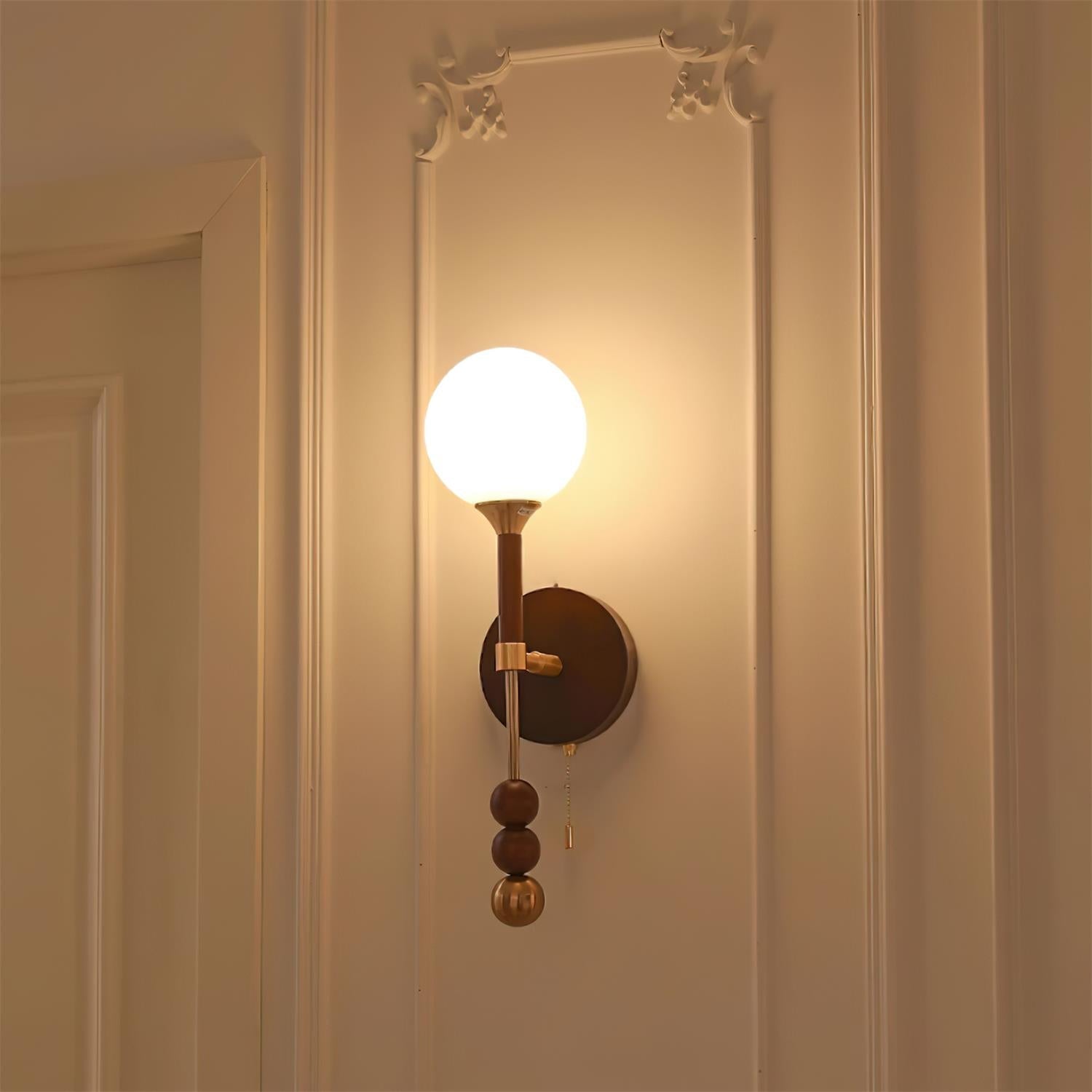 Wall Lamp with Glass Globe and Walnut Wood Accents Plug-In - Neutralighting