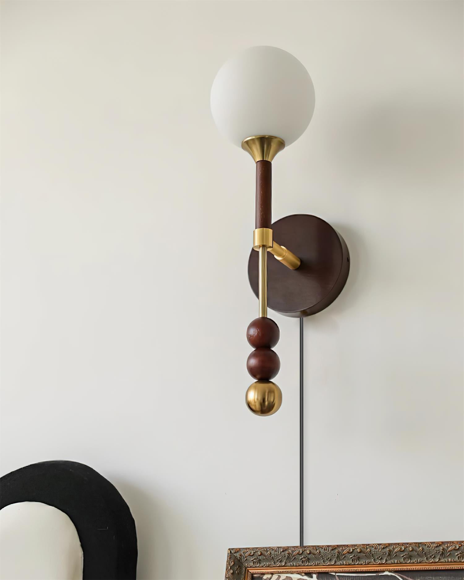 Wall Lamp with Glass Globe and Walnut Wood Accents Plug-In - Neutralighting