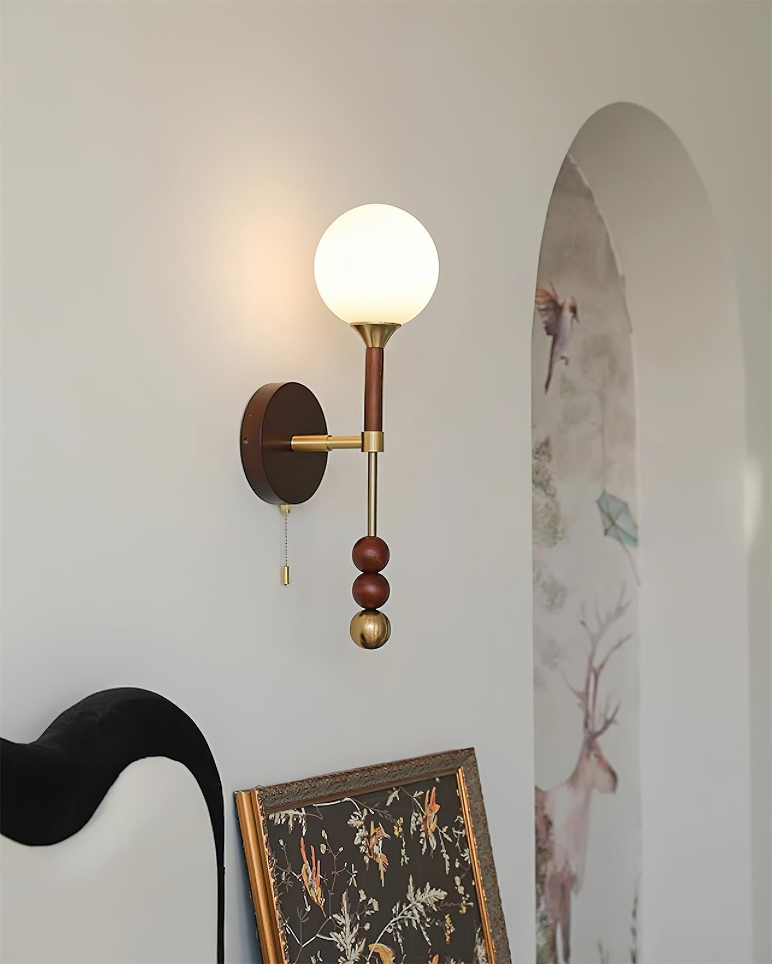 Wall Lamp with Glass Globe and Walnut Wood Accents Plug-In - Neutralighting
