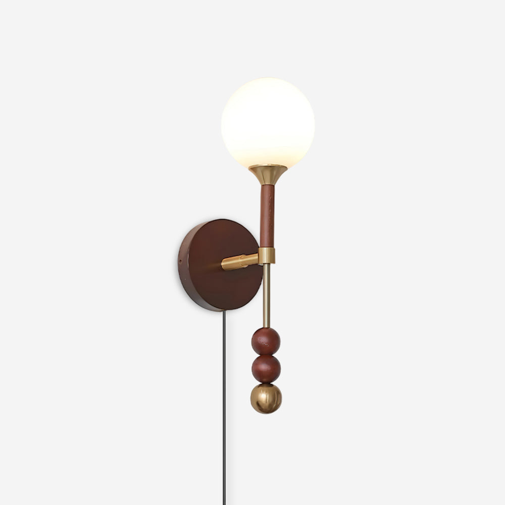 Wall Lamp with Glass Globe and Walnut Wood Accents Plug-In - Neutralighting