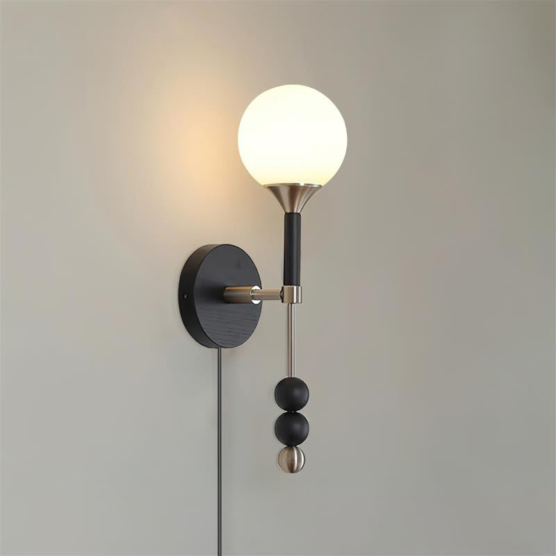 Wall Lamp with Glass Globe and Walnut Wood Accents Plug-In - Neutralighting