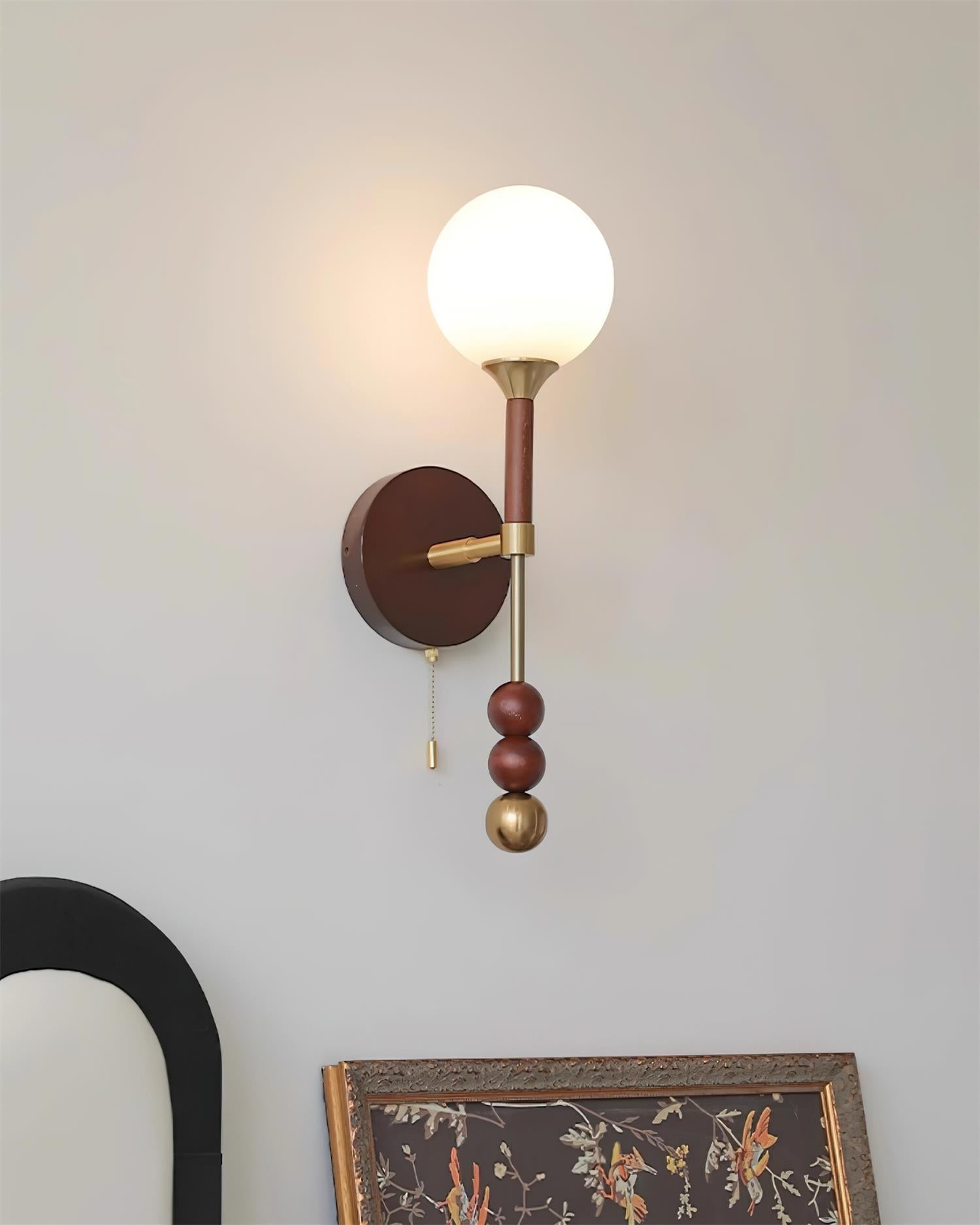 Wall Lamp with Glass Globe and Walnut Wood Accents Plug-In - Neutralighting