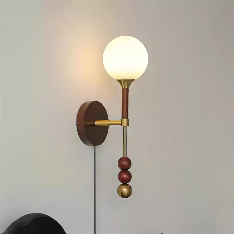Wall Lamp with Glass Globe and Walnut Wood Accents Plug-In - Neutralighting