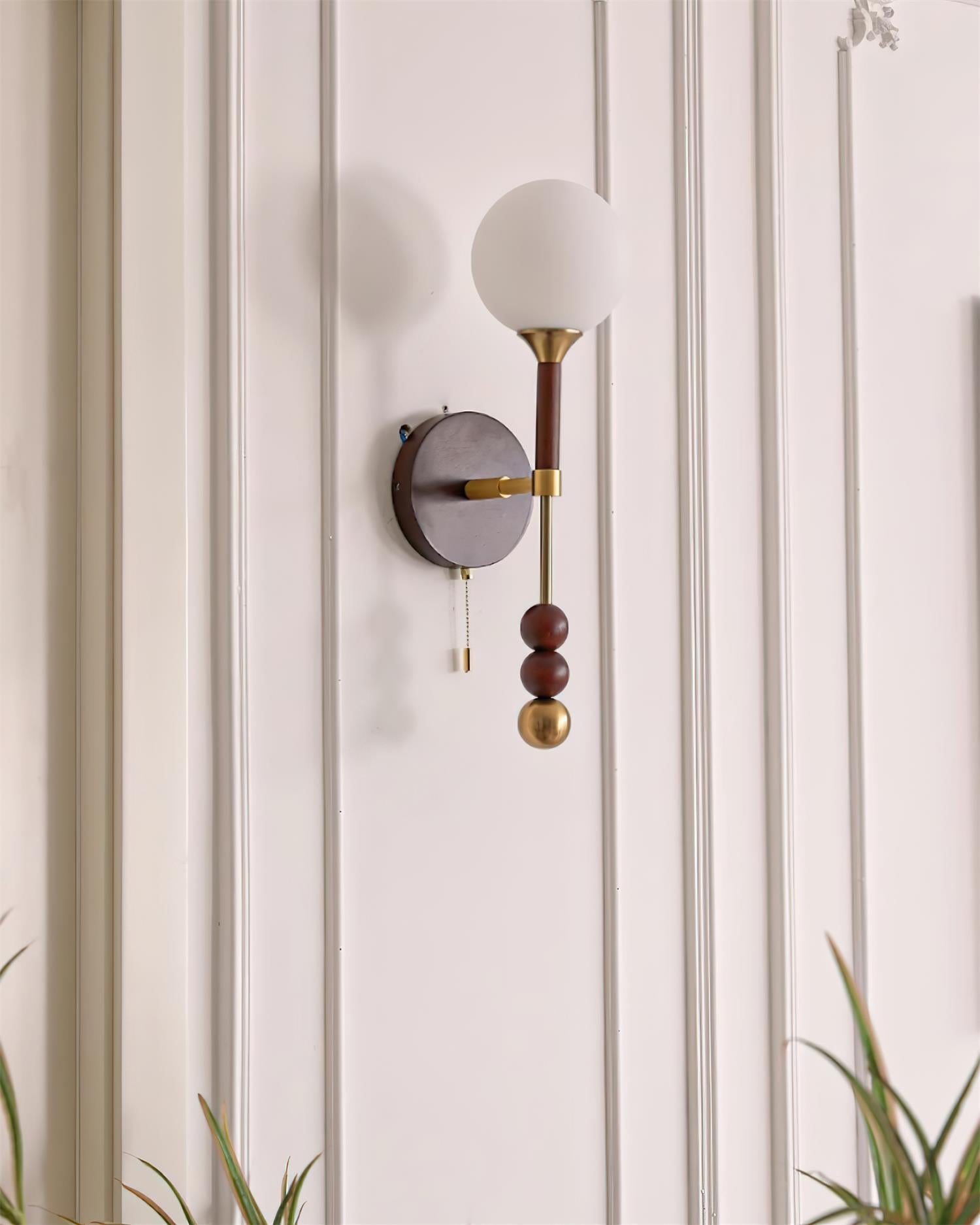 Wall Lamp with Glass Globe and Walnut Wood Accents Plug-In - Neutralighting