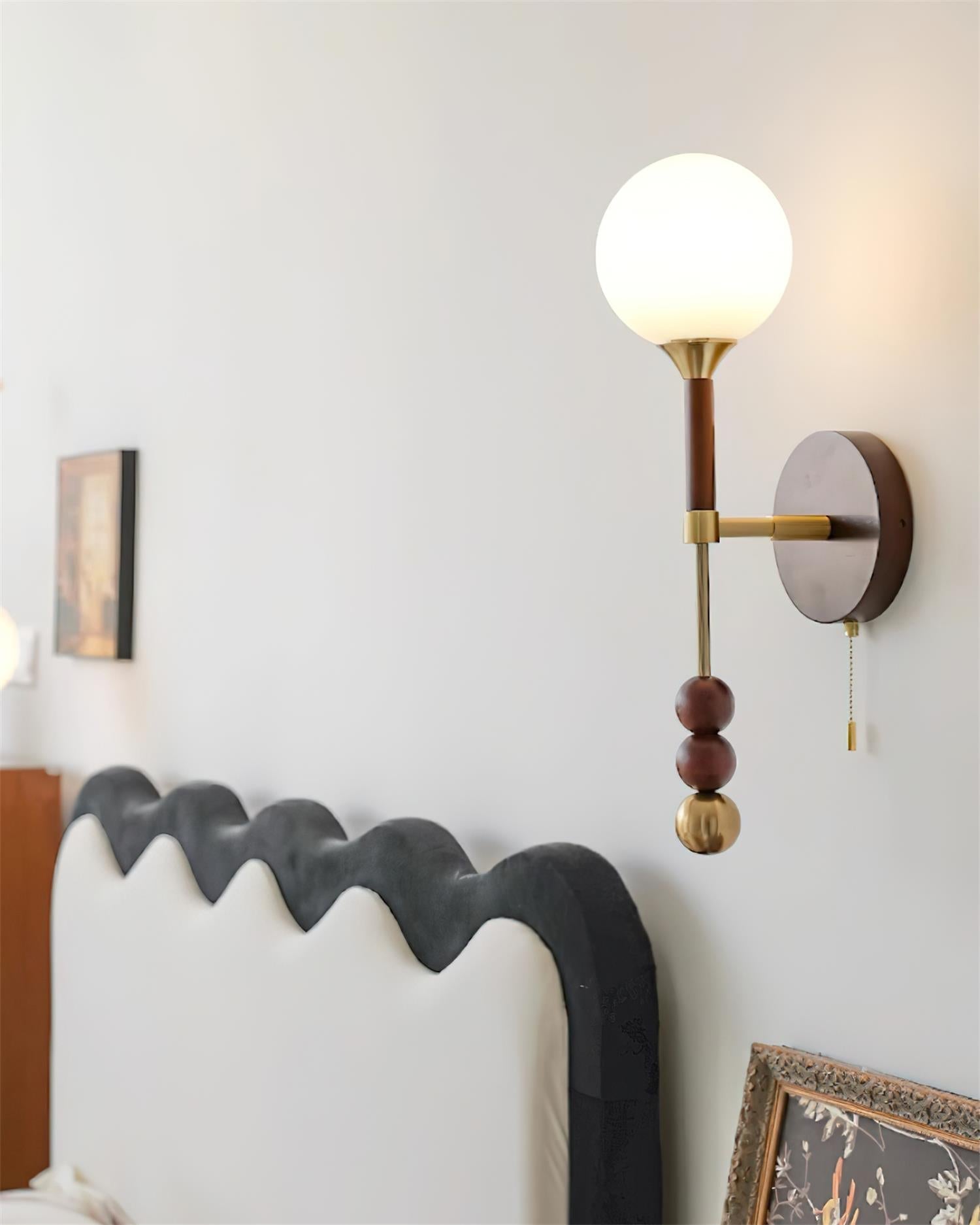 Wall Lamp with Glass Globe and Walnut Wood Accents Plug-In - Neutralighting