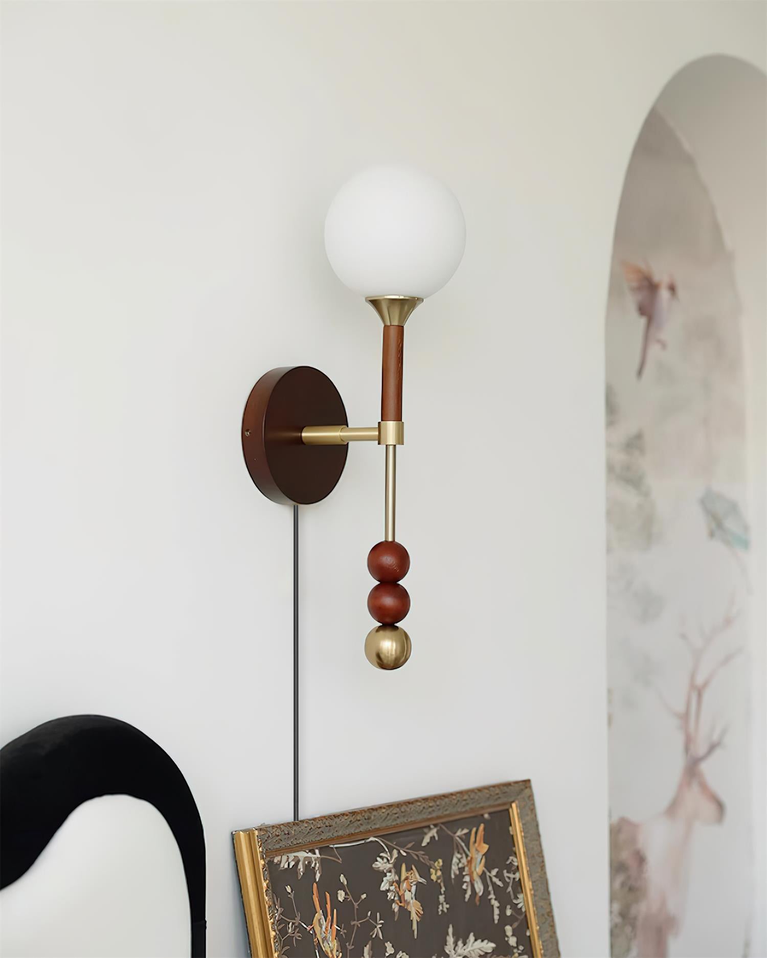 Wall Lamp with Glass Globe and Walnut Wood Accents Plug-In - Neutralighting