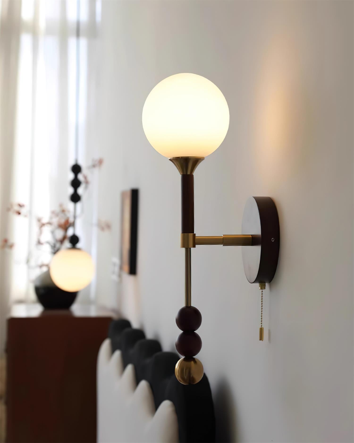 Wall Lamp with Glass Globe and Walnut Wood Accents Plug-In - Neutralighting