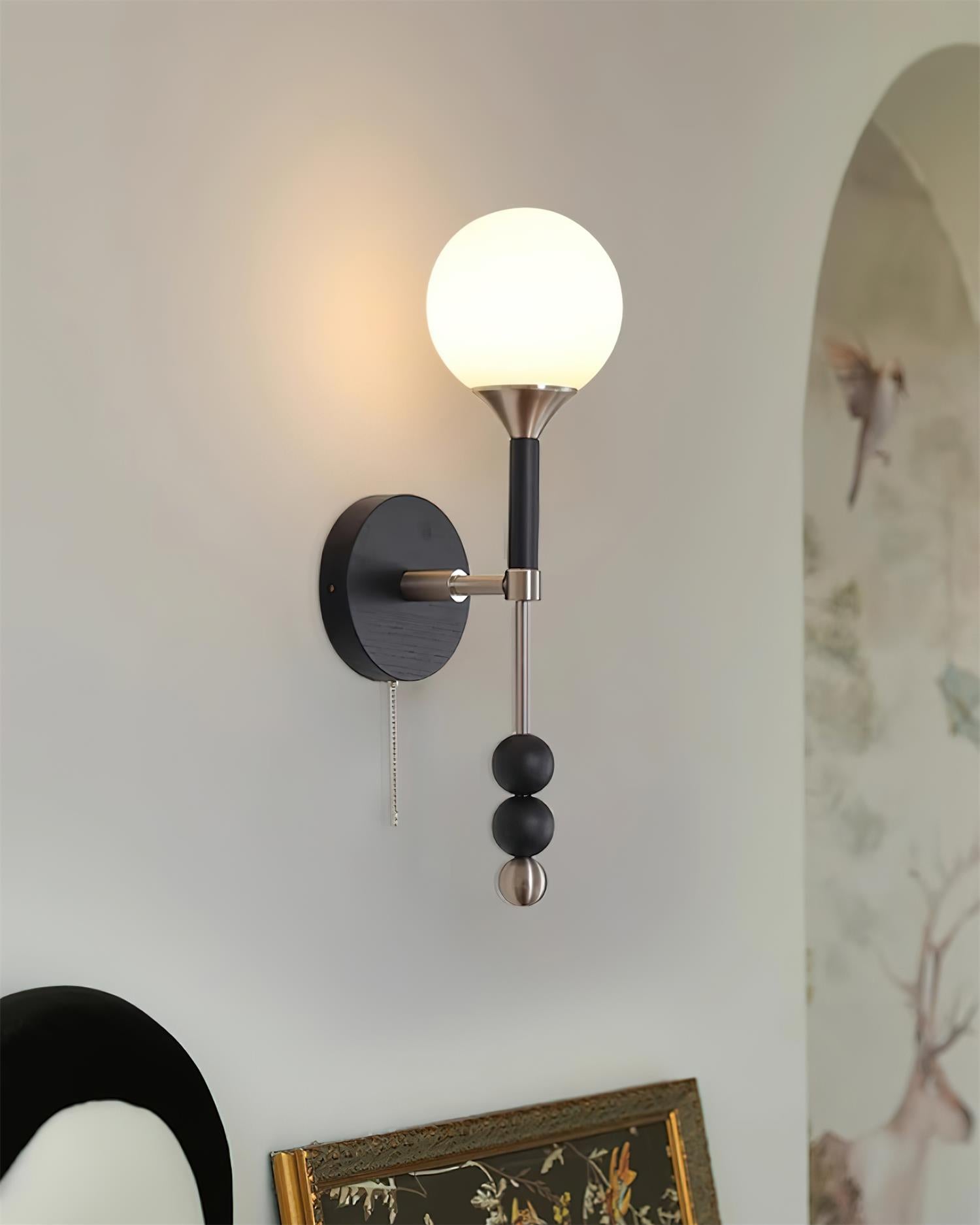 Wall Lamp with Glass Globe and Walnut Wood Accents Plug-In - Neutralighting