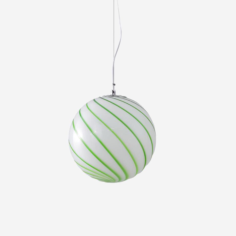Pendant Lamp Glass Globe Light with Green Swirl Stripes - Neutralighting