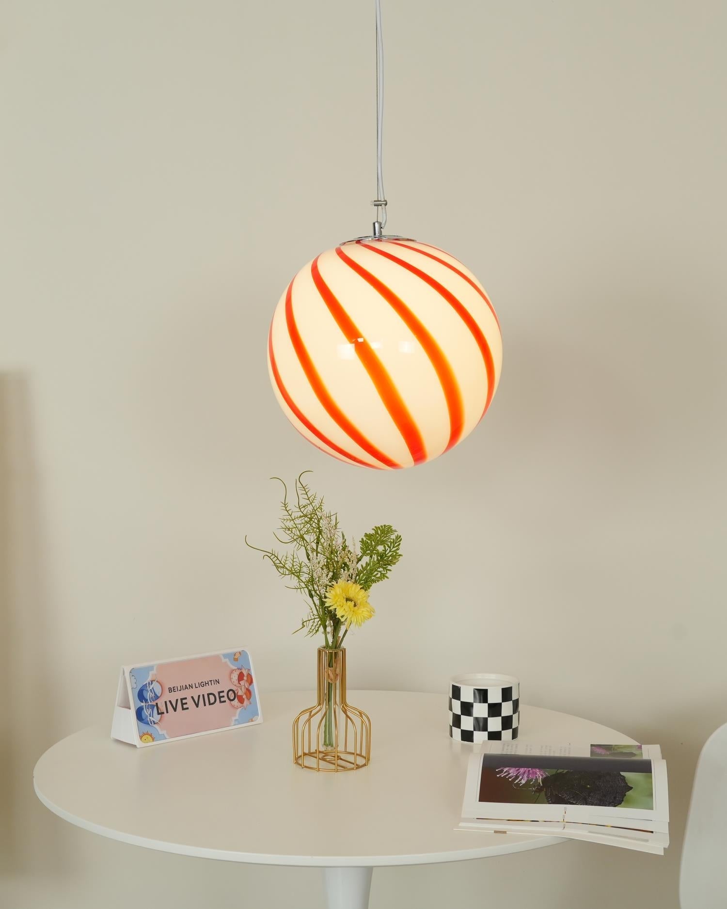 Pendant Lamp Glass Globe Light with Green Swirl Stripes - Neutralighting