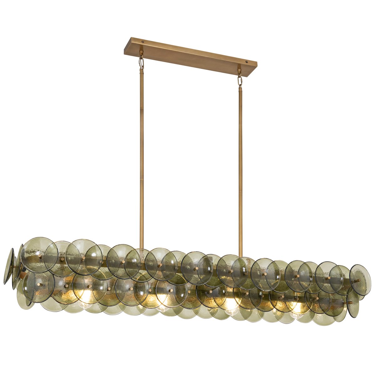 Aurora Chandelier Linear Amber Pressed Glass Disc Modern - Neutralighting