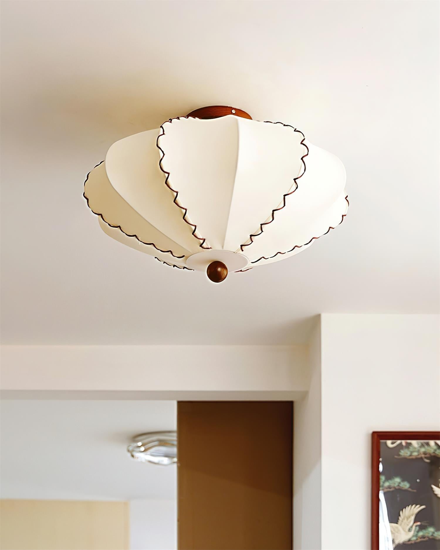 Ceiling Light Beige Fabric with Walnut Wood Accents Artistic - Neutralighting