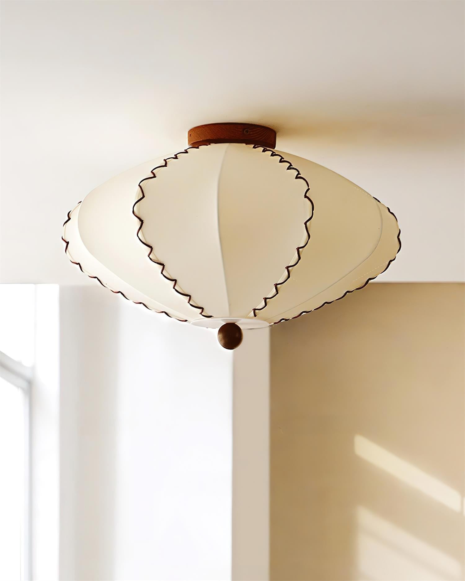Ceiling Light Beige Fabric with Walnut Wood Accents Artistic - Neutralighting