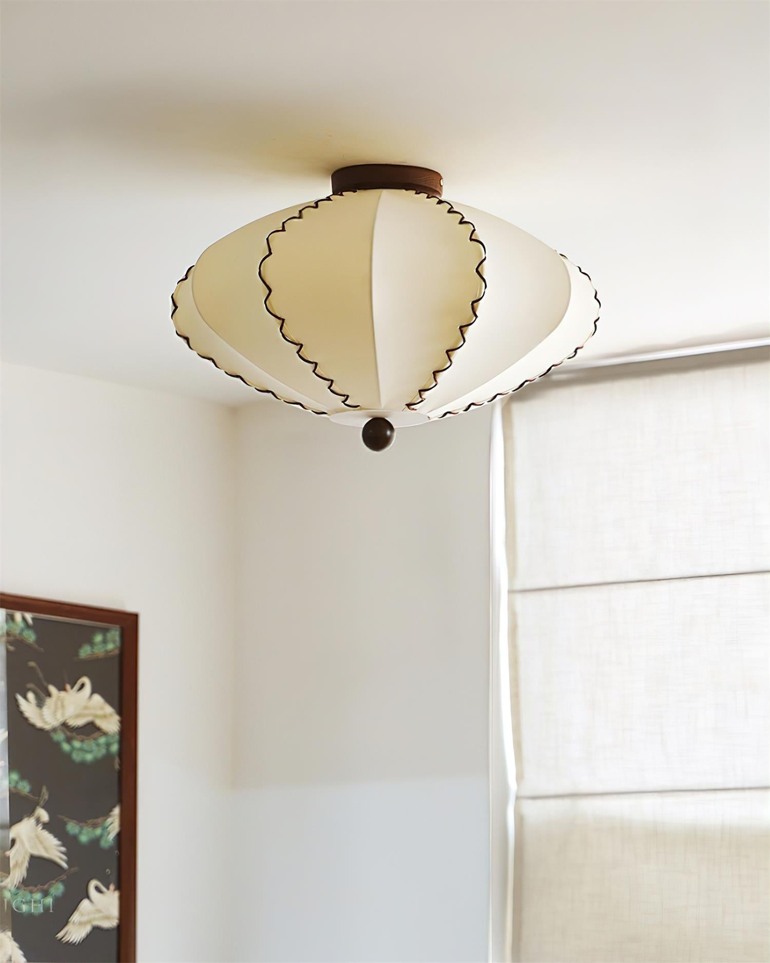 Ceiling Light Beige Fabric with Walnut Wood Accents Artistic - Neutralighting