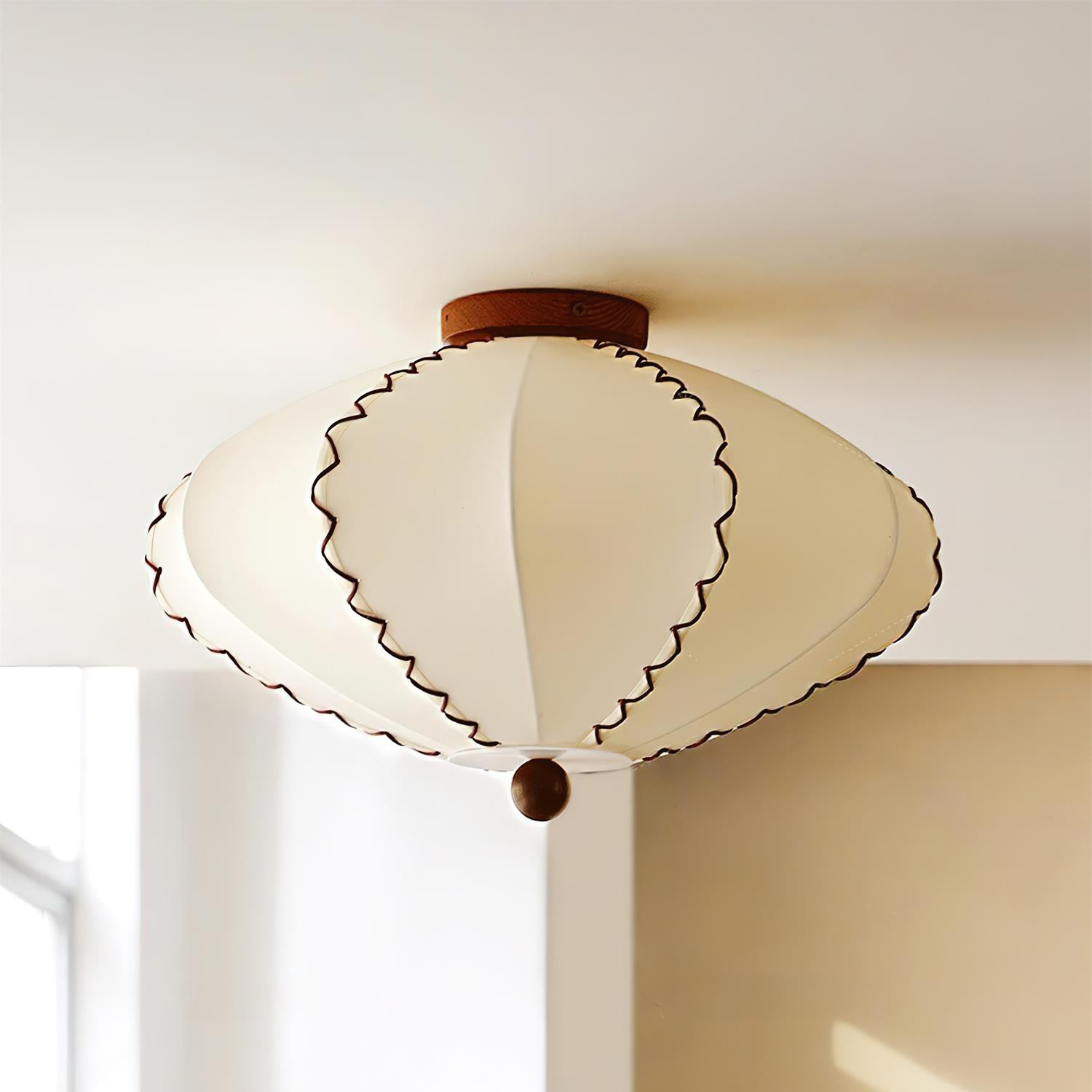 Ceiling Light Beige Fabric with Walnut Wood Accents Artistic - Neutralighting