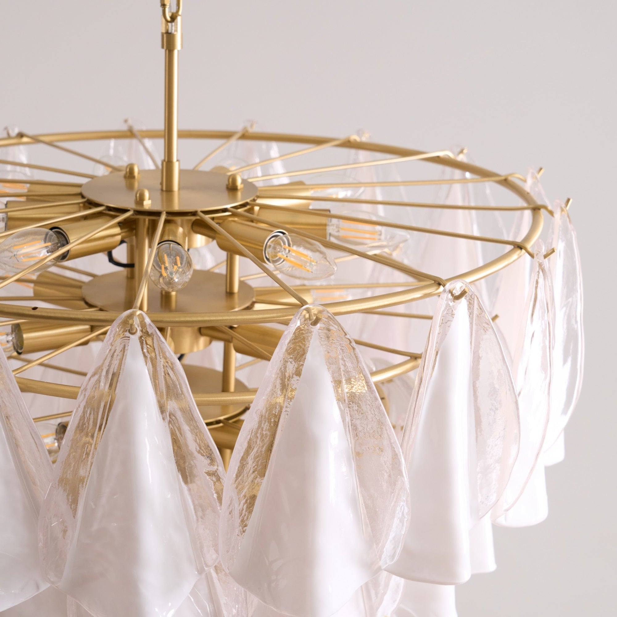 Aurora Chandelier White Leaf Glass Layered Modern - Neutralighting