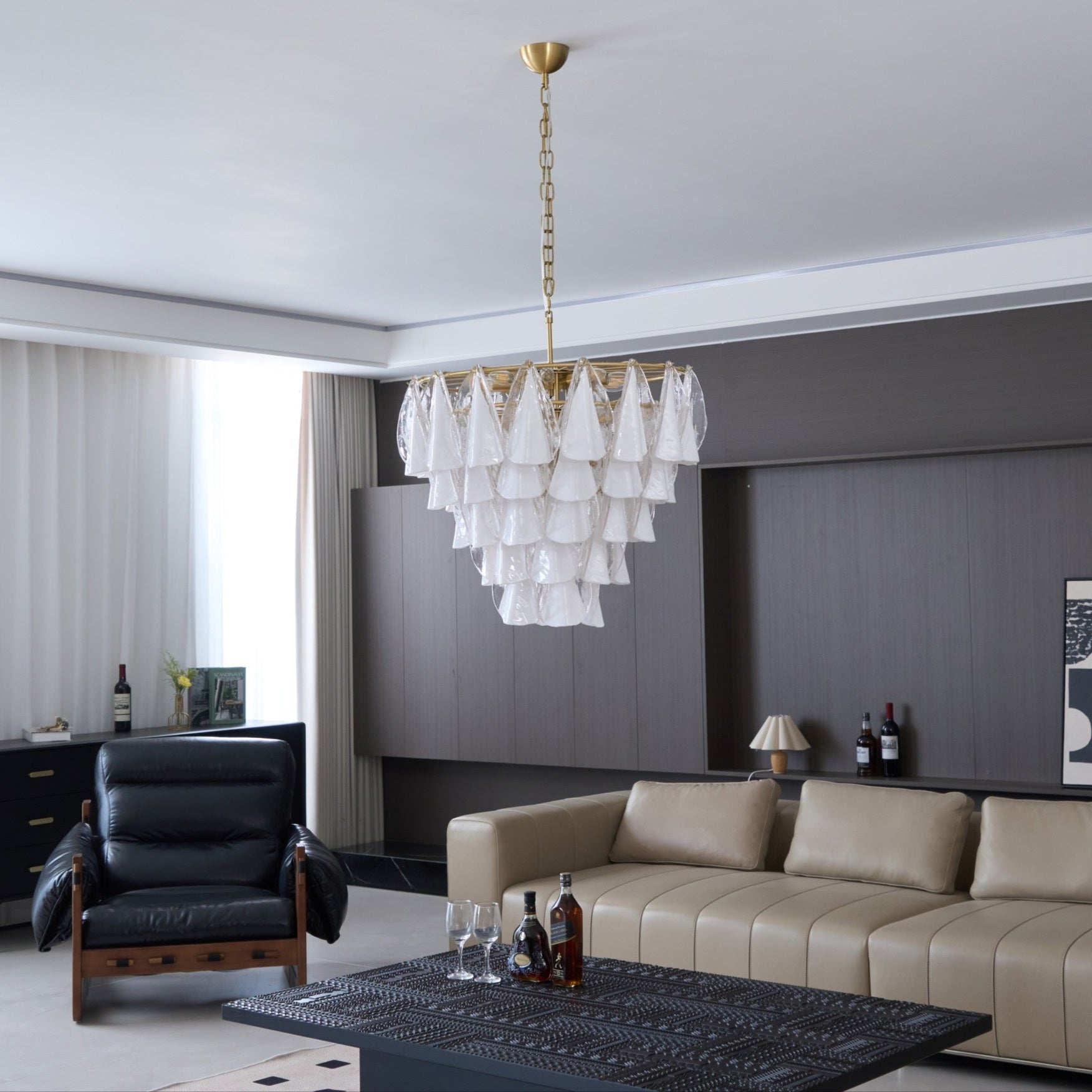 Aurora Chandelier White Leaf Glass Layered Modern - Neutralighting
