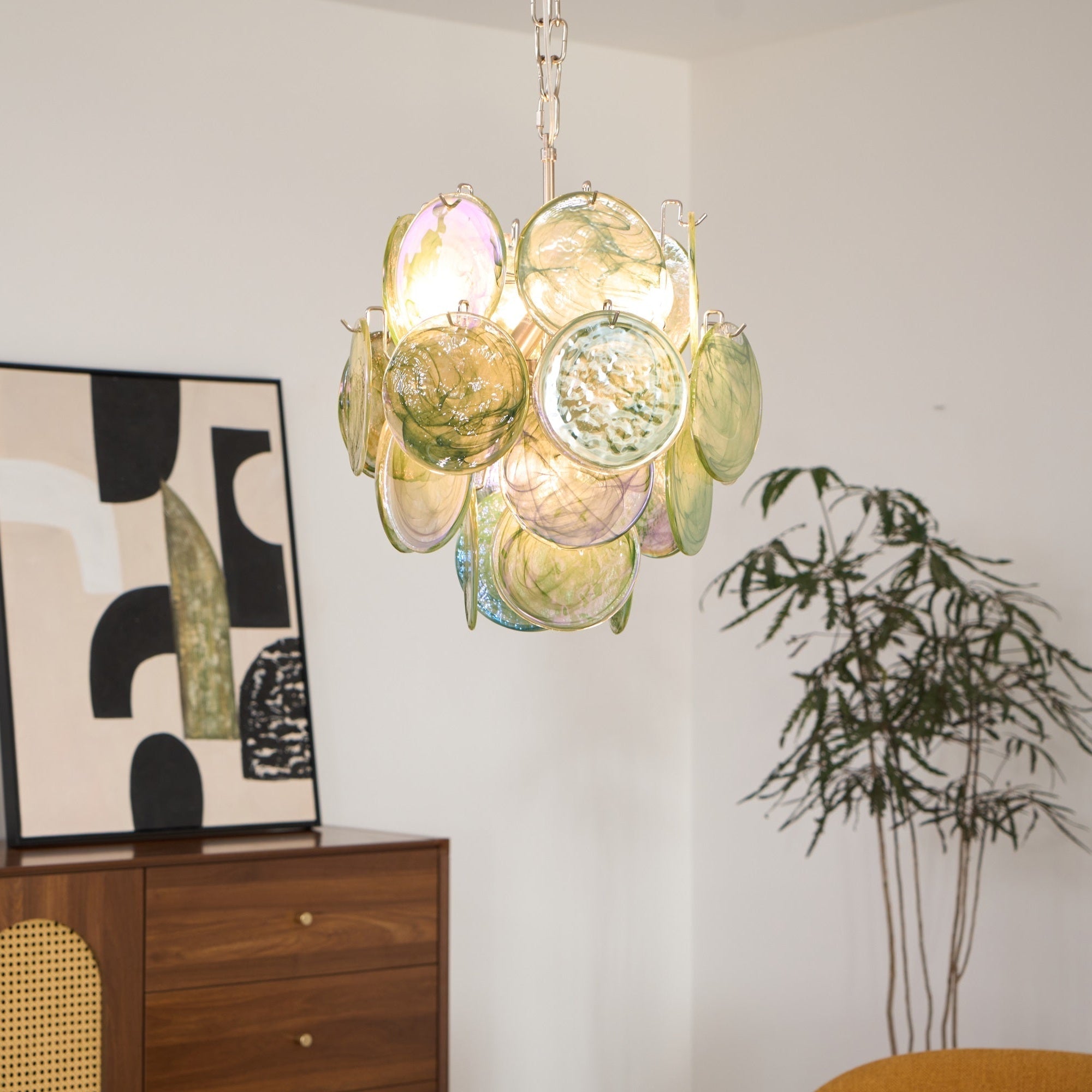 Aurora Chandelier Multicolor Murano Disc Layered Artistic