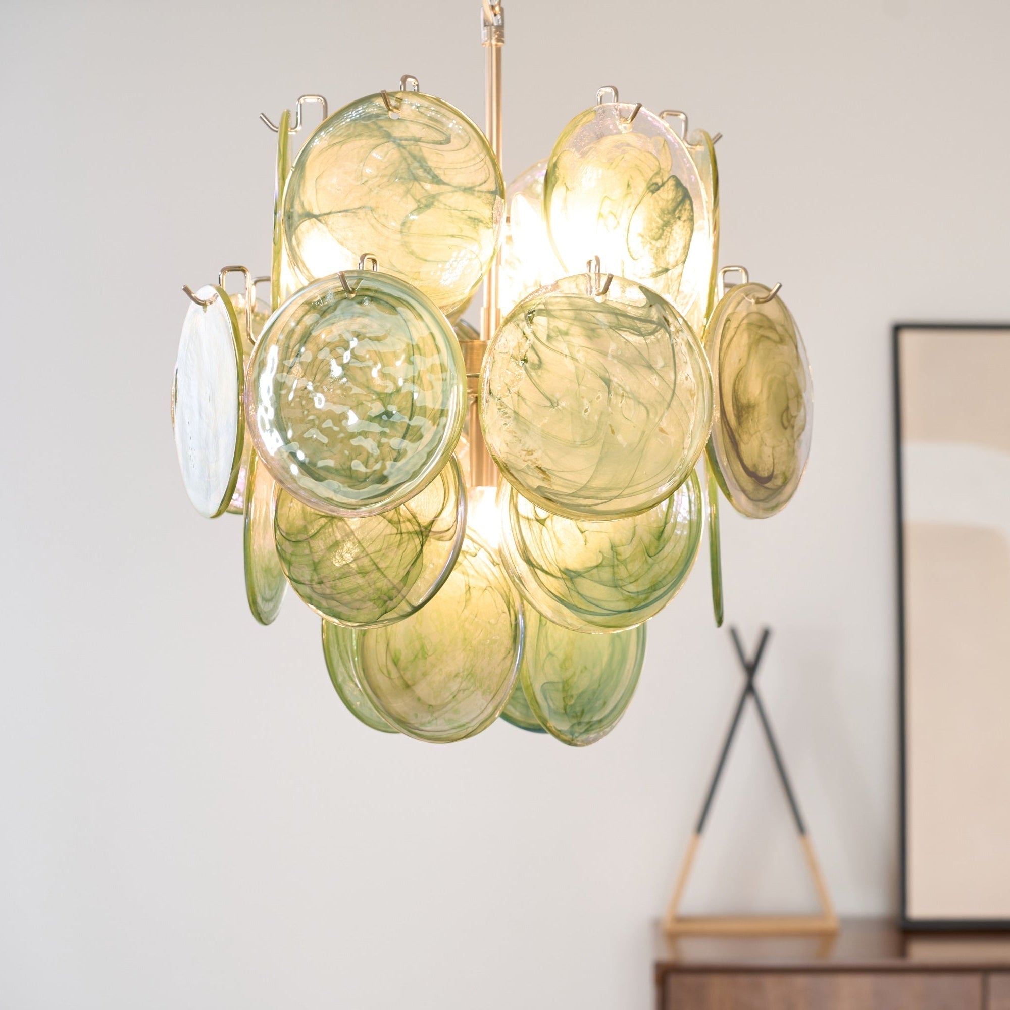 Aurora Chandelier Multicolor Murano Disc Layered Artistic