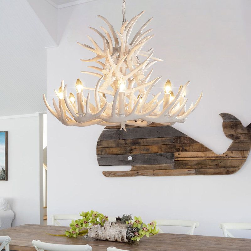 Silva Rustic Antler Metal/Resin Chandelier White Dining Room - Neutralighting
