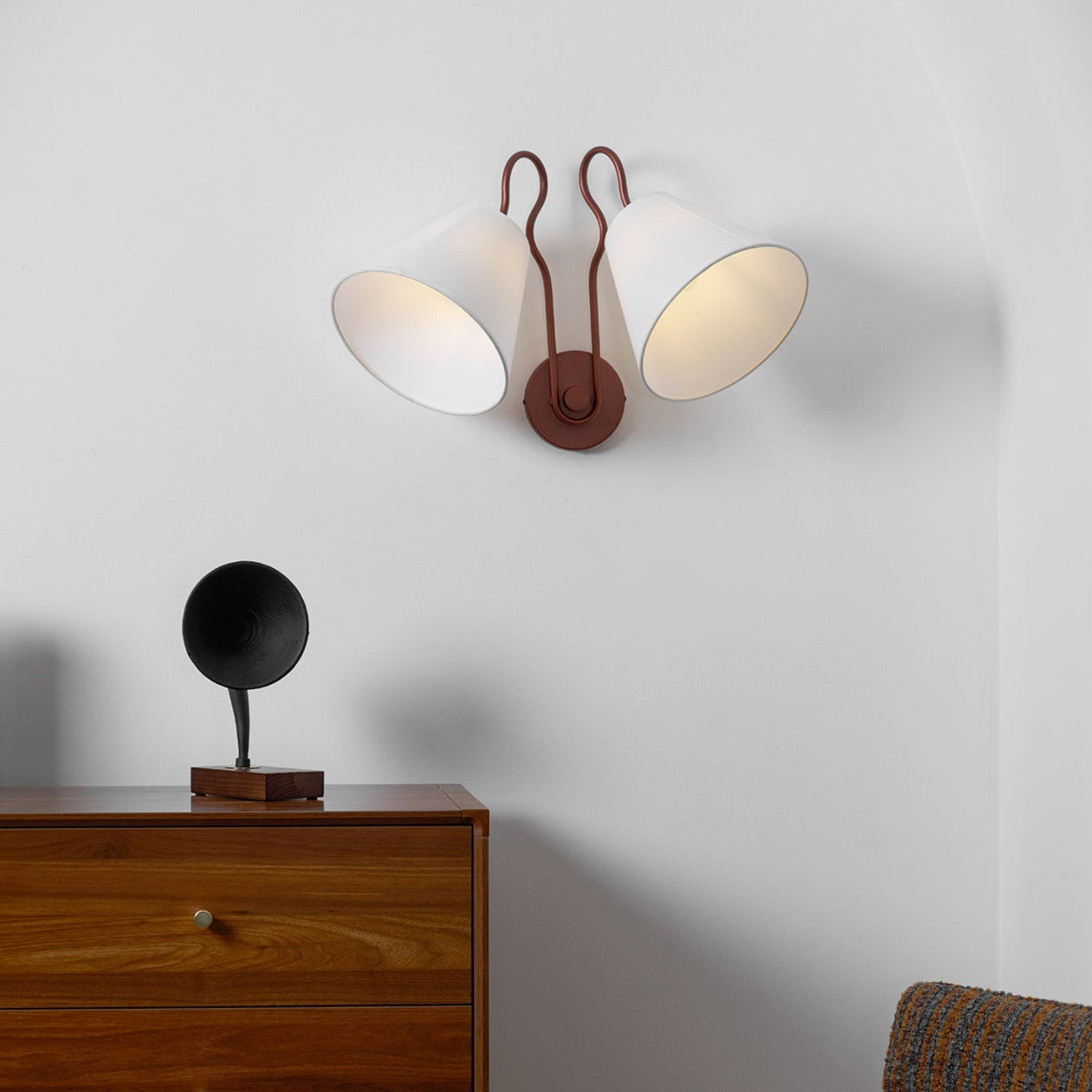 Walter Wall Lamp Double White Cone Shades Fabric - Neutralighting
