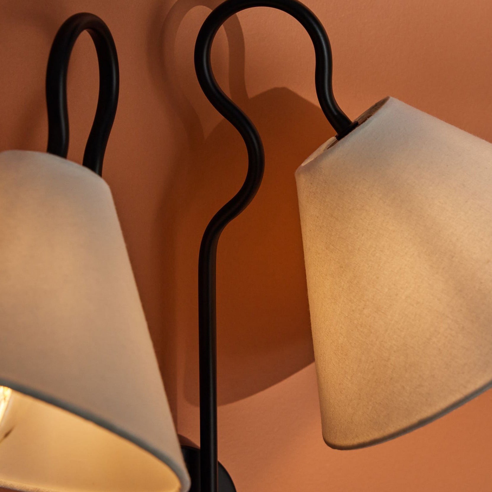 Walter Wall Lamp Double White Cone Shades Fabric - Neutralighting