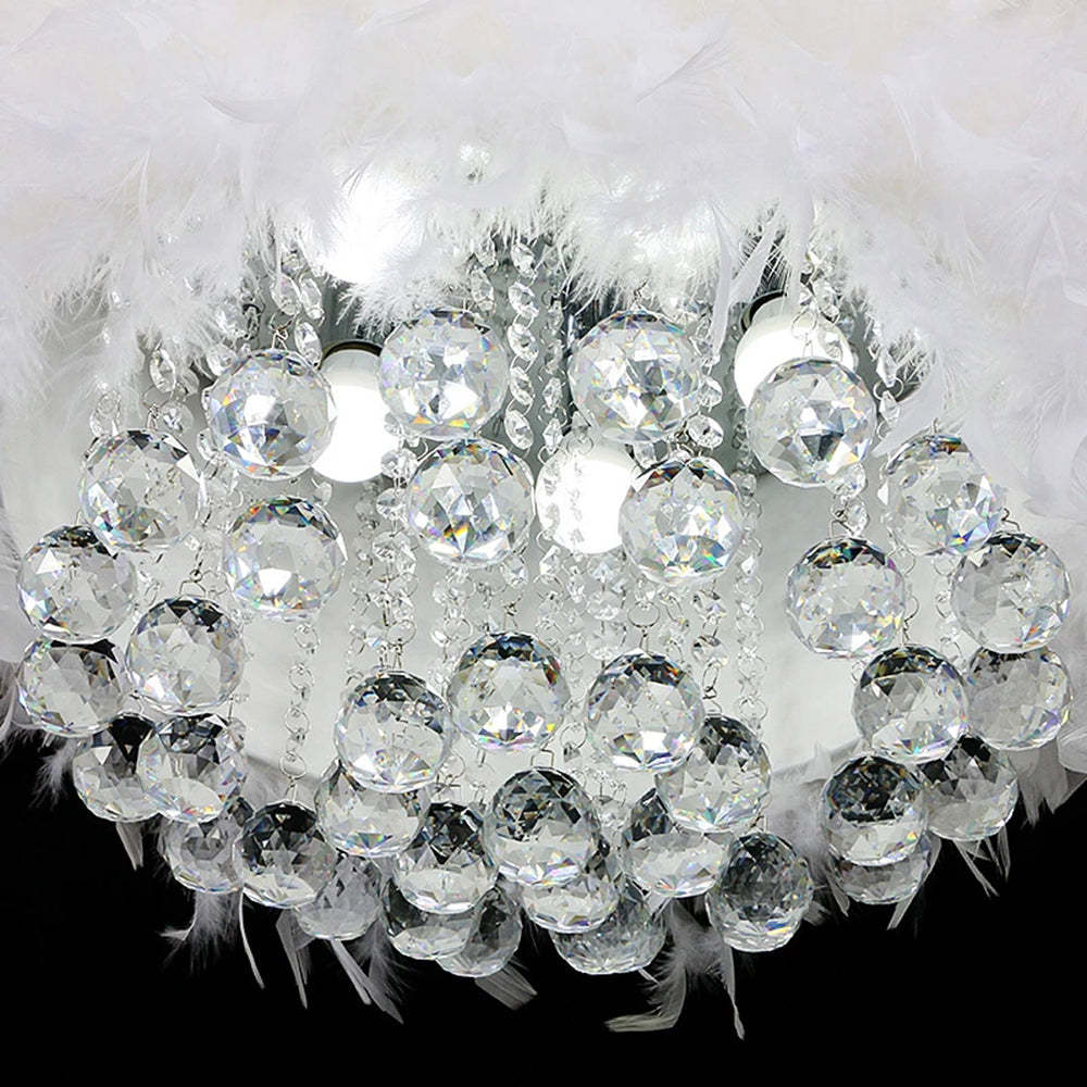 O'Moore Modern Luxury Round Chandelier, Feather/Crystal, White - Neutralighting