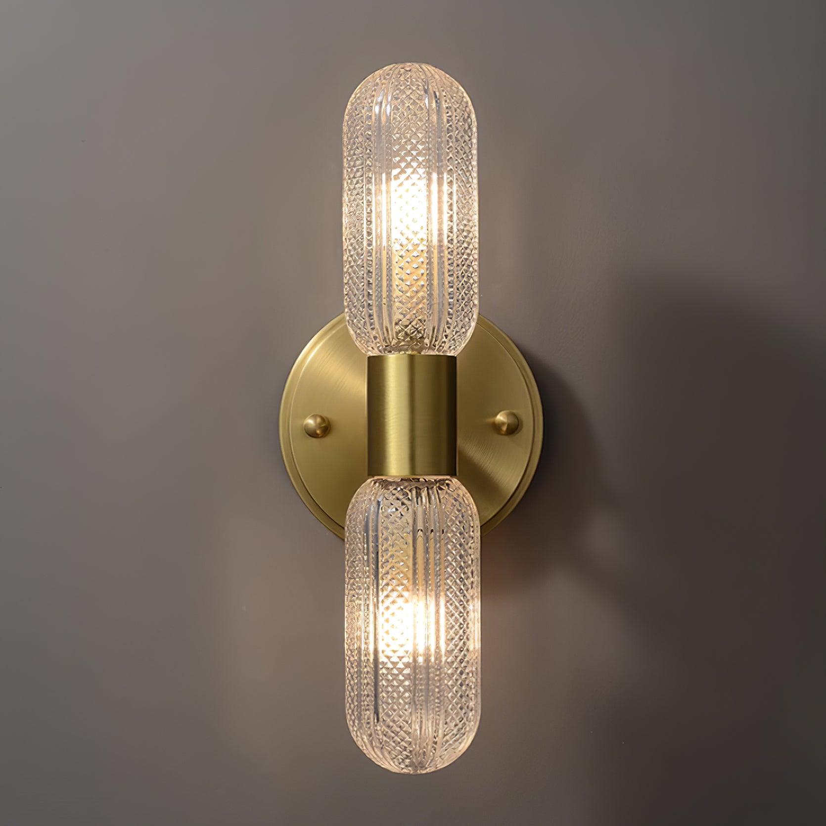 Evania Brass and Textured Glass Double Light Wall Sconce - Neutralighting
