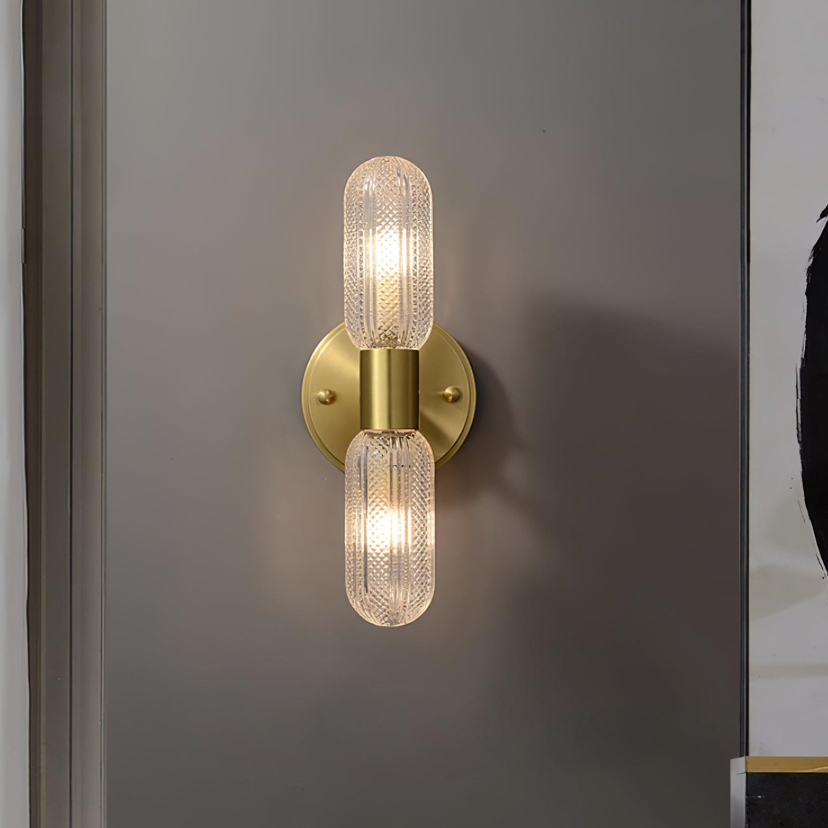 Evania Brass and Textured Glass Double Light Wall Sconce - Neutralighting