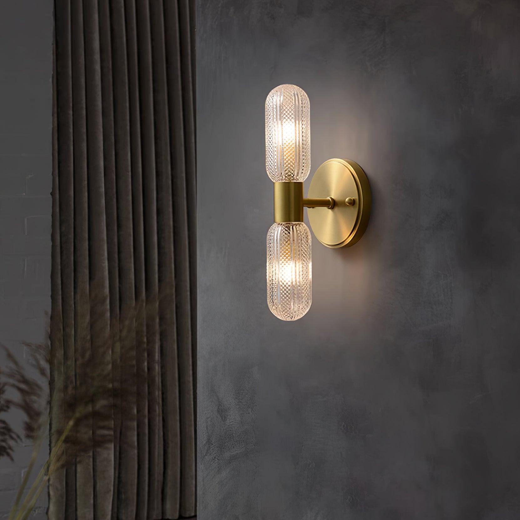 Evania Brass and Textured Glass Double Light Wall Sconce - Neutralighting