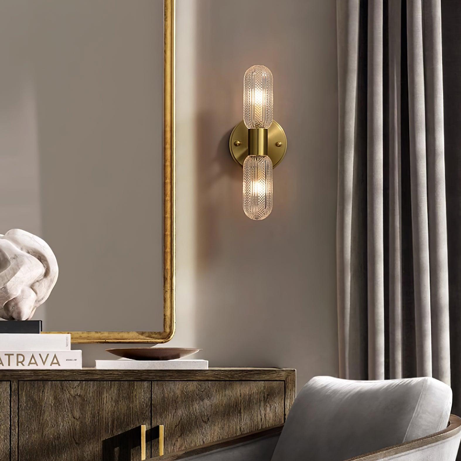 Evania Brass and Textured Glass Double Light Wall Sconce - Neutralighting