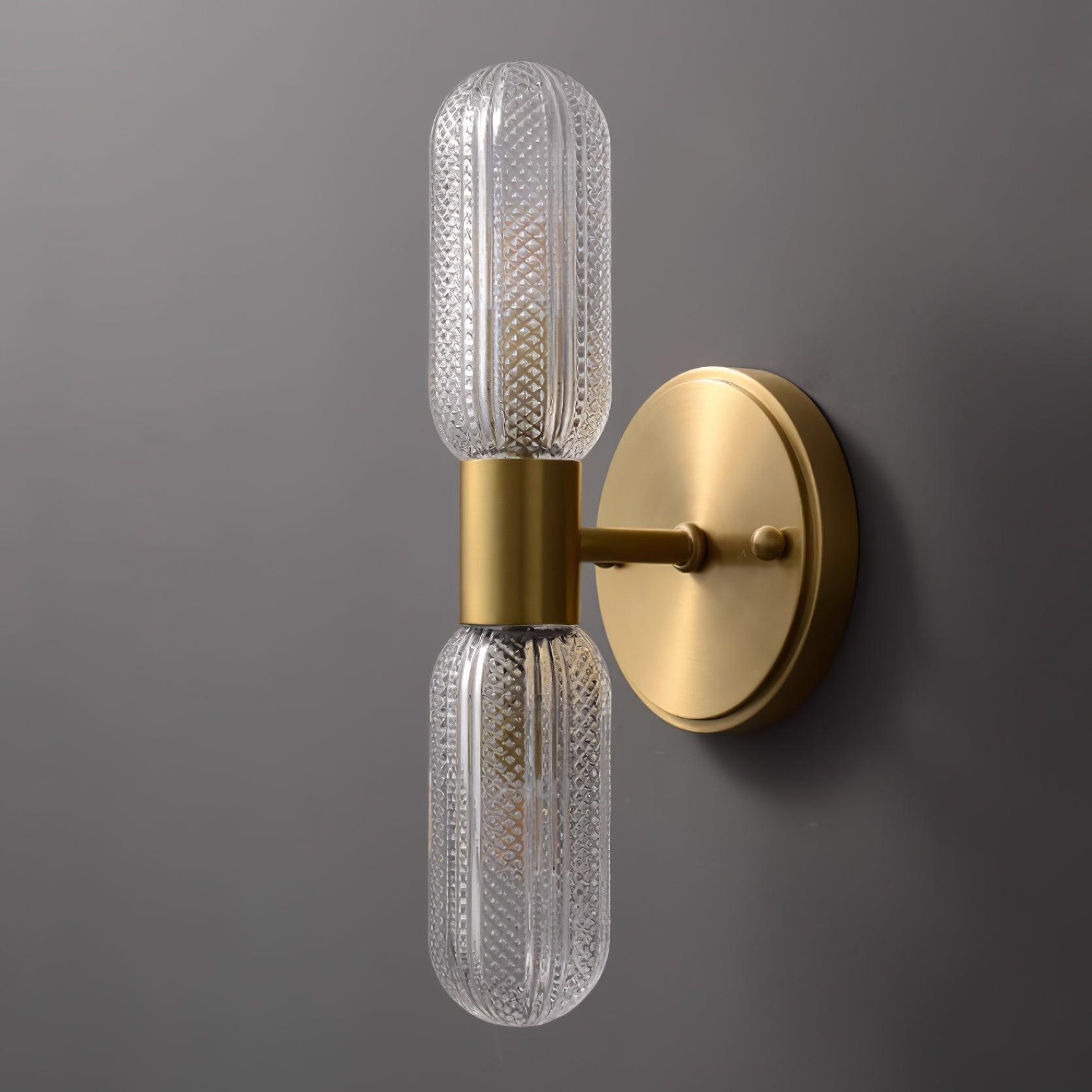 Evania Brass and Textured Glass Double Light Wall Sconce - Neutralighting