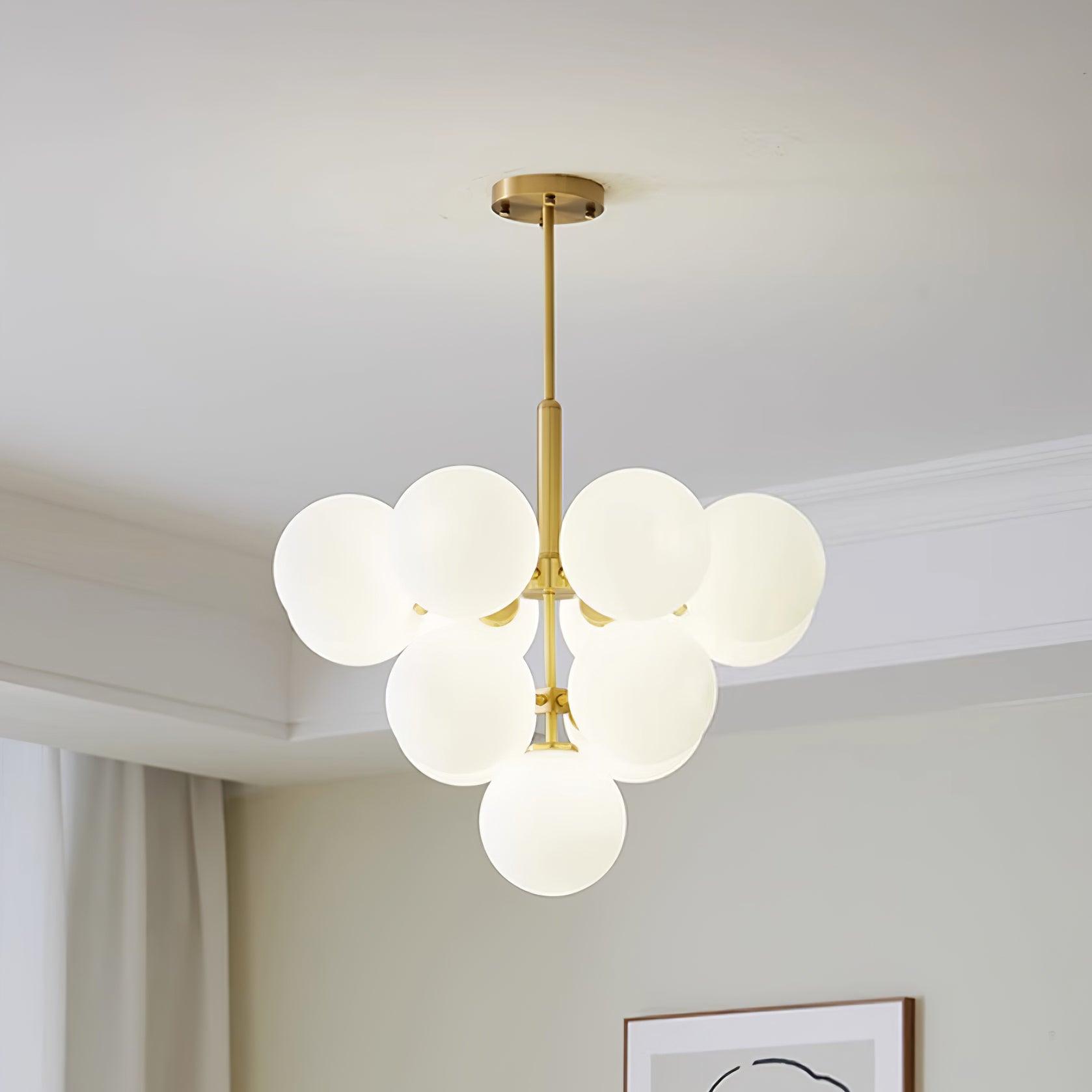 Chandelier Glass Globe Cluster Brass Frame Modern Minimalist Home - Neutralighting
