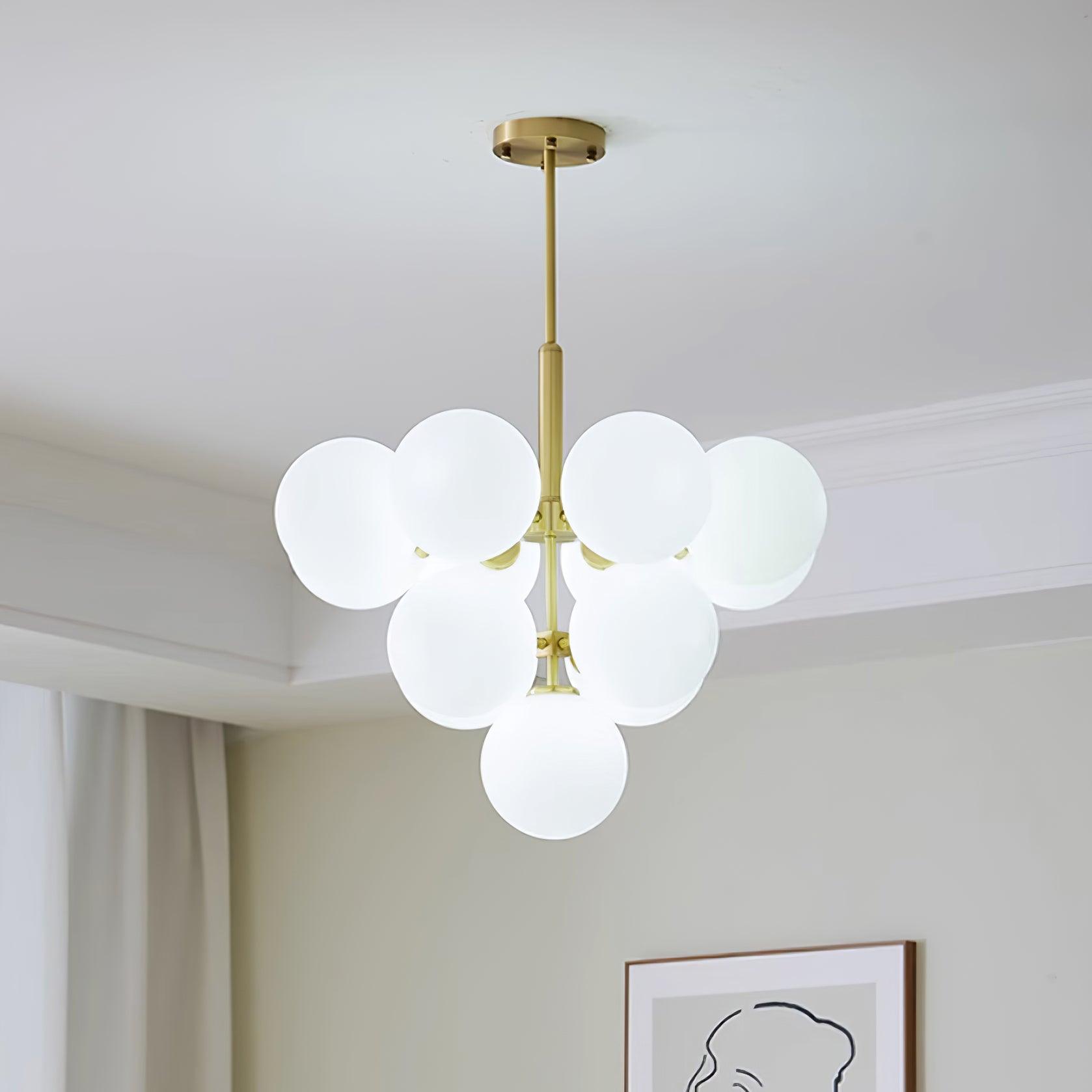 Chandelier Glass Globe Cluster Brass Frame Modern Minimalist Home - Neutralighting