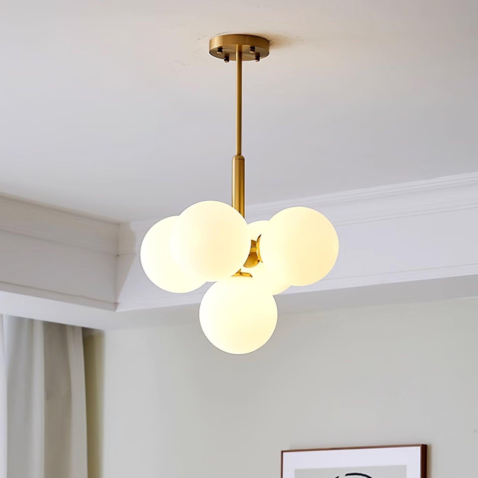 Chandelier Glass Globe Cluster Brass Frame Modern Minimalist Home - Neutralighting