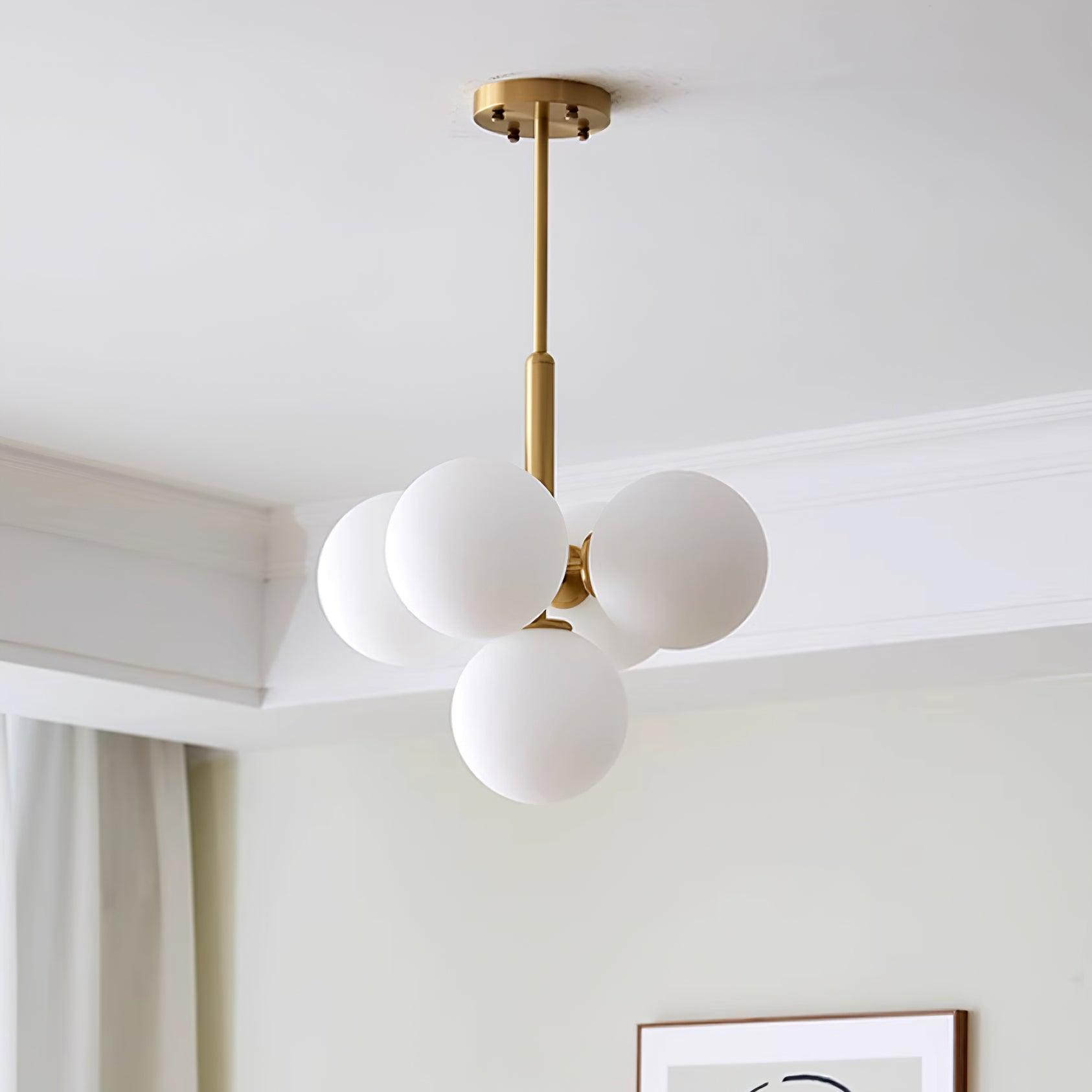 Chandelier Glass Globe Cluster Brass Frame Modern Minimalist Home - Neutralighting