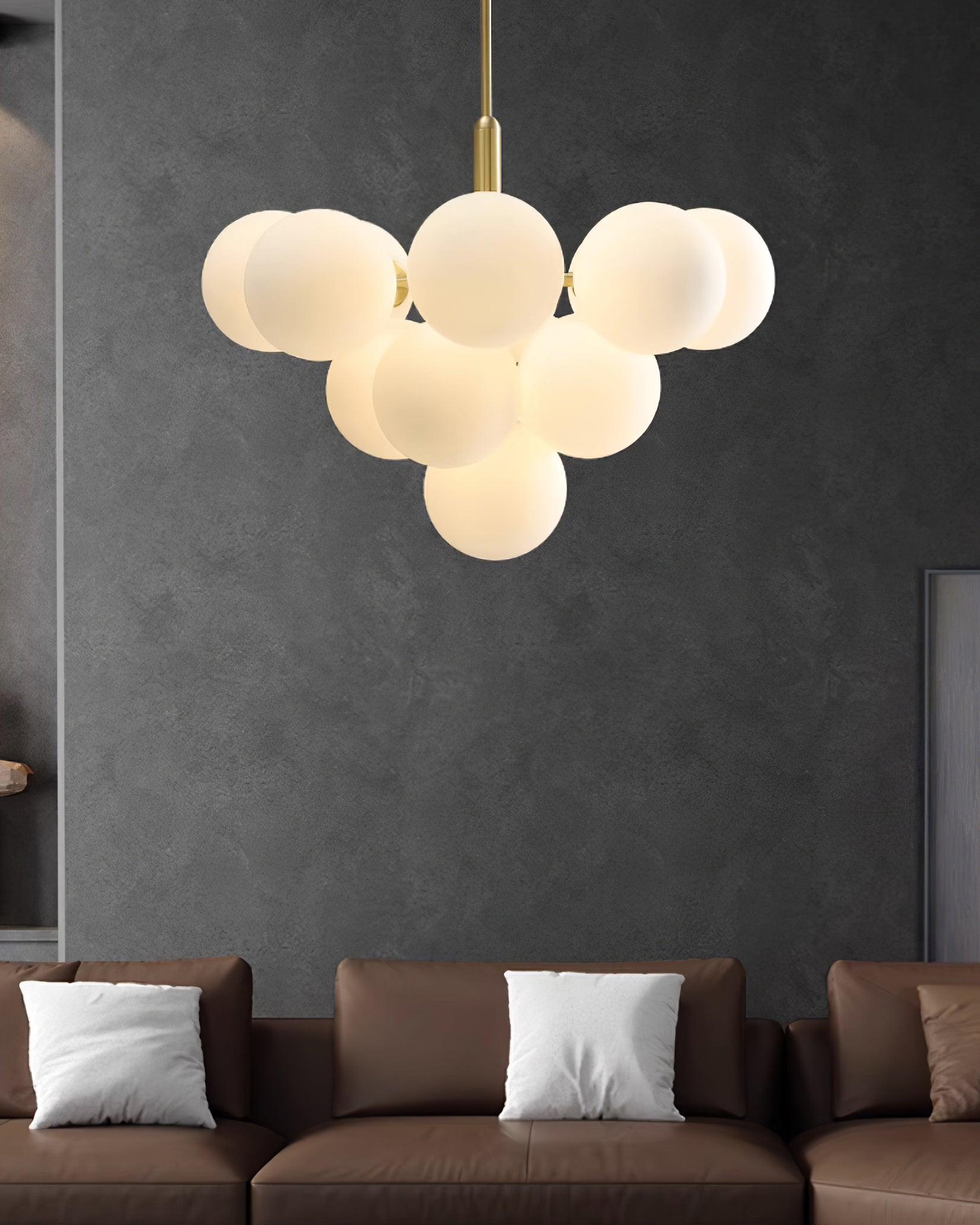Chandelier Glass Globe Cluster Brass Frame Modern Minimalist Home - Neutralighting