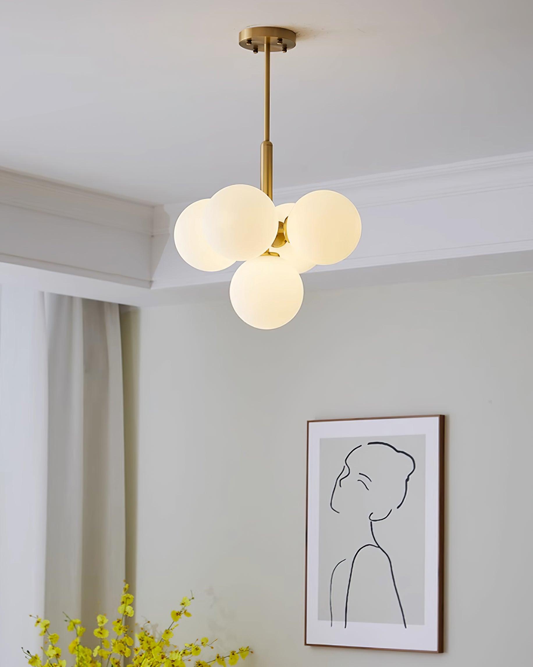 Chandelier Glass Globe Cluster Brass Frame Modern Minimalist Home - Neutralighting