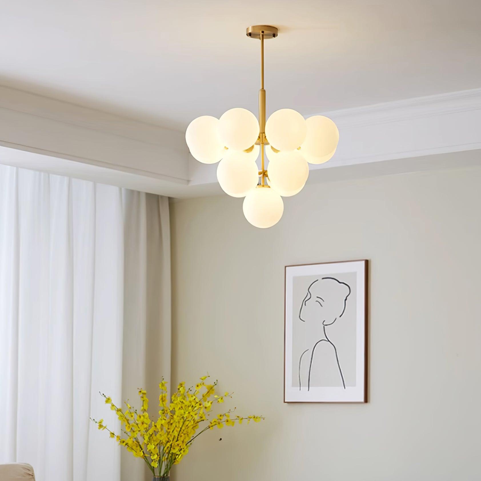 Chandelier Glass Globe Cluster Brass Frame Modern Minimalist Home - Neutralighting