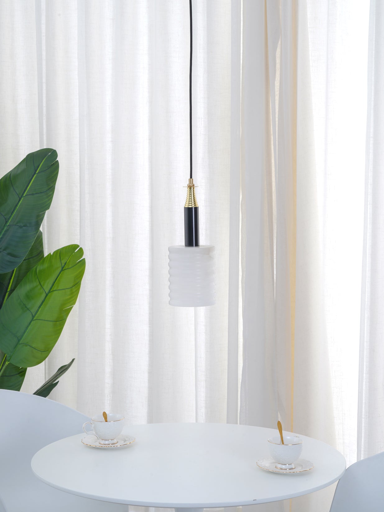 Alabaster Pendant Lamp Ribbed Cylinder - Neutralighting