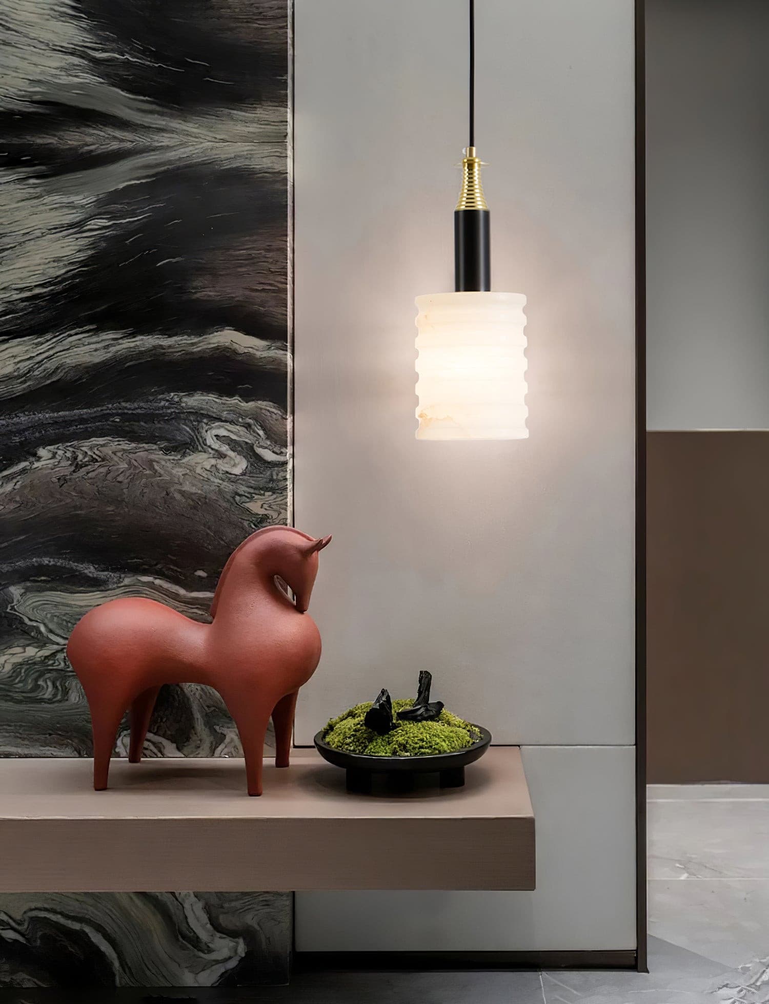 Alabaster Pendant Lamp Ribbed Cylinder - Neutralighting