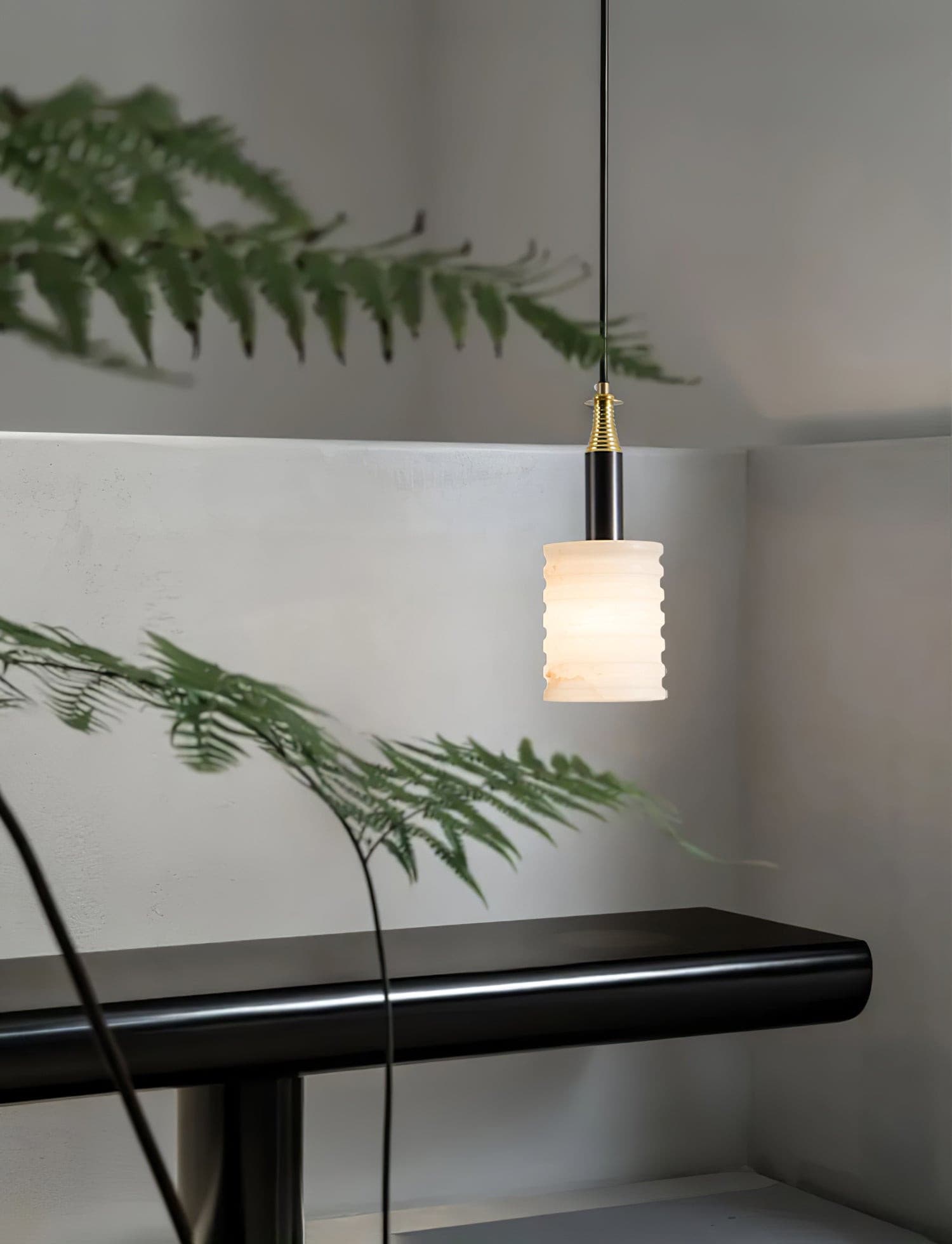 Alabaster Pendant Lamp Ribbed Cylinder - Neutralighting