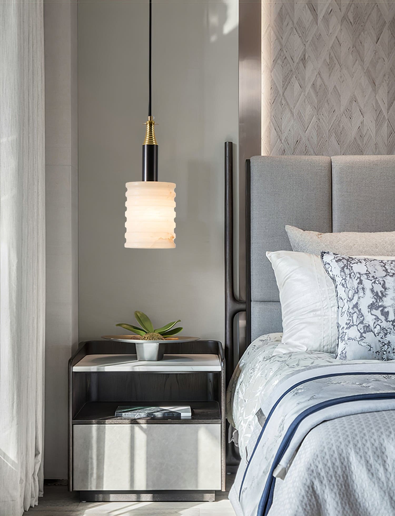 Alabaster Pendant Lamp Ribbed Cylinder - Neutralighting