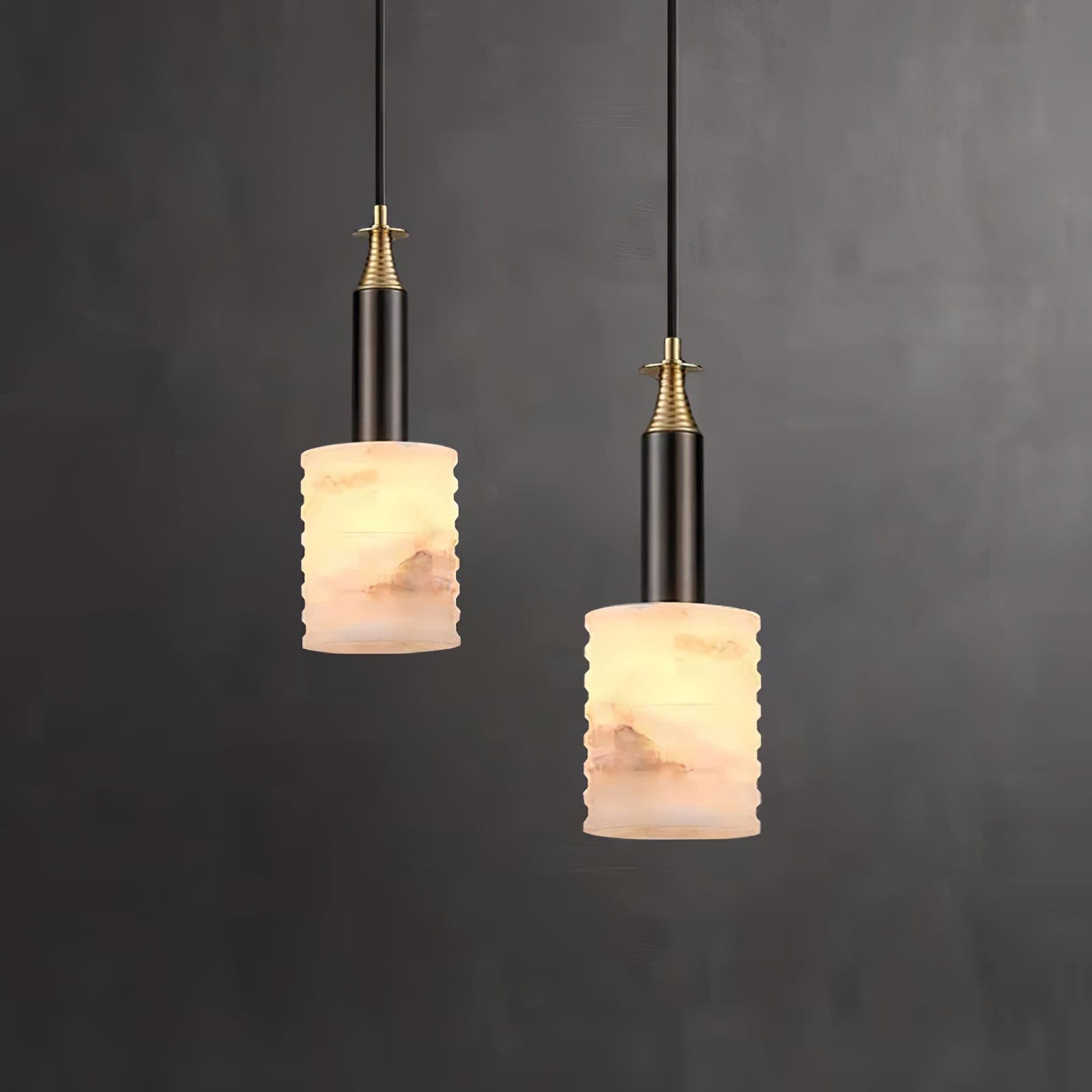 Alabaster Pendant Lamp Ribbed Cylinder - Neutralighting