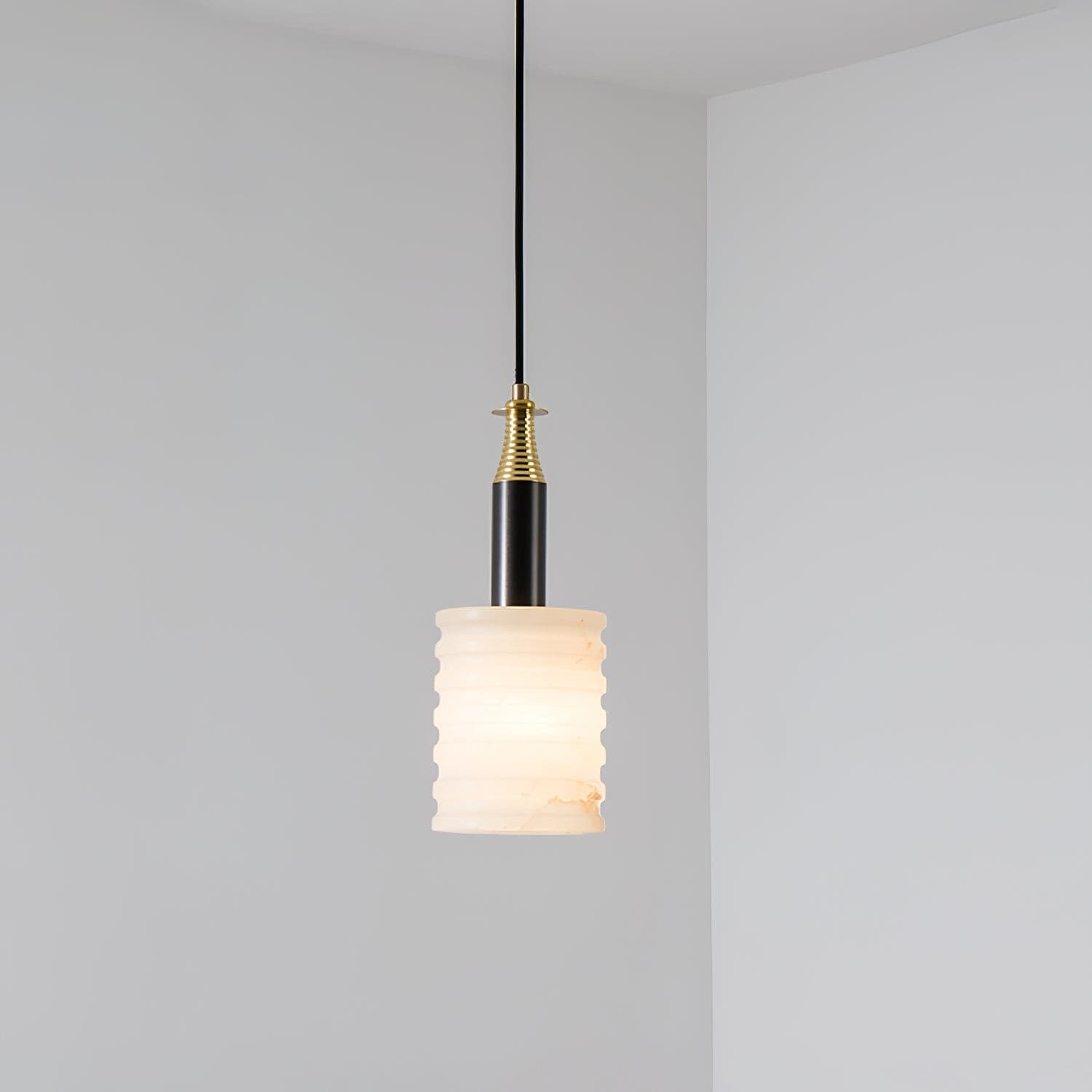 Alabaster Pendant Lamp Ribbed Cylinder - Neutralighting