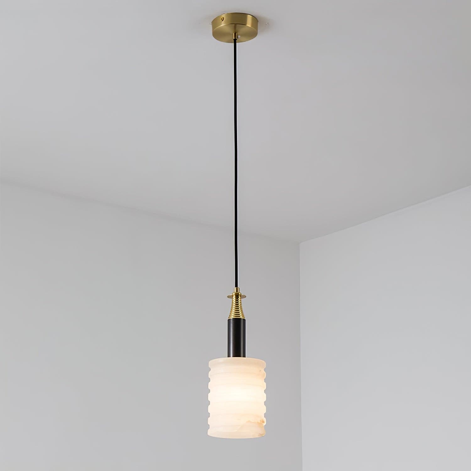 Alabaster Pendant Lamp Ribbed Cylinder - Neutralighting