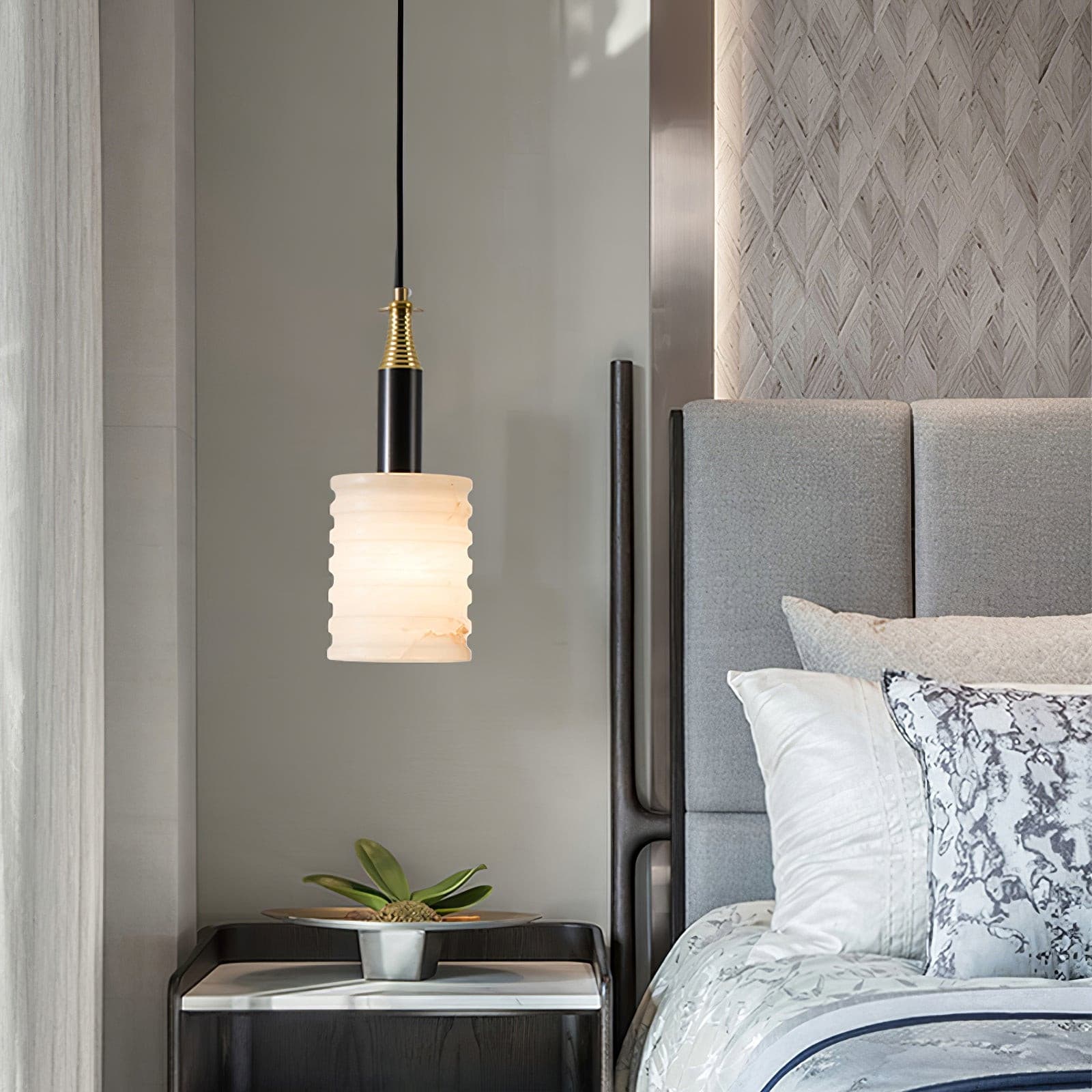 Alabaster Pendant Lamp Ribbed Cylinder - Neutralighting